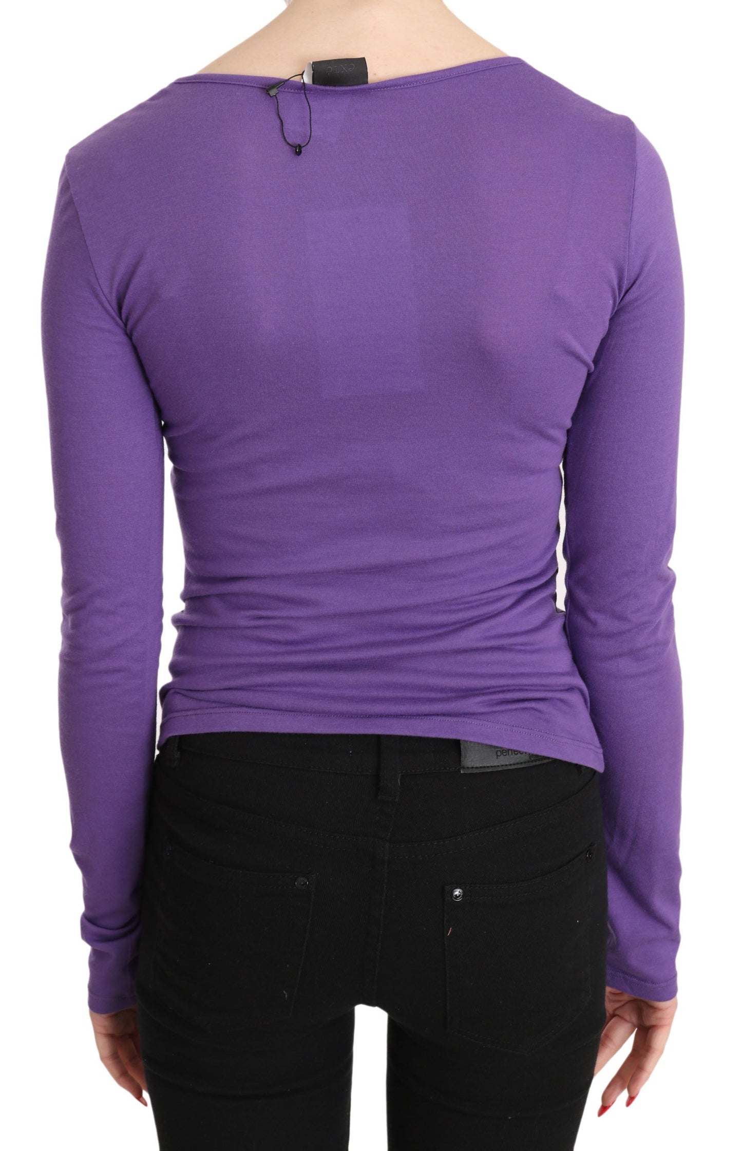 Lilafarbene Bluse mit langen Ärmeln und Kristallverzierung