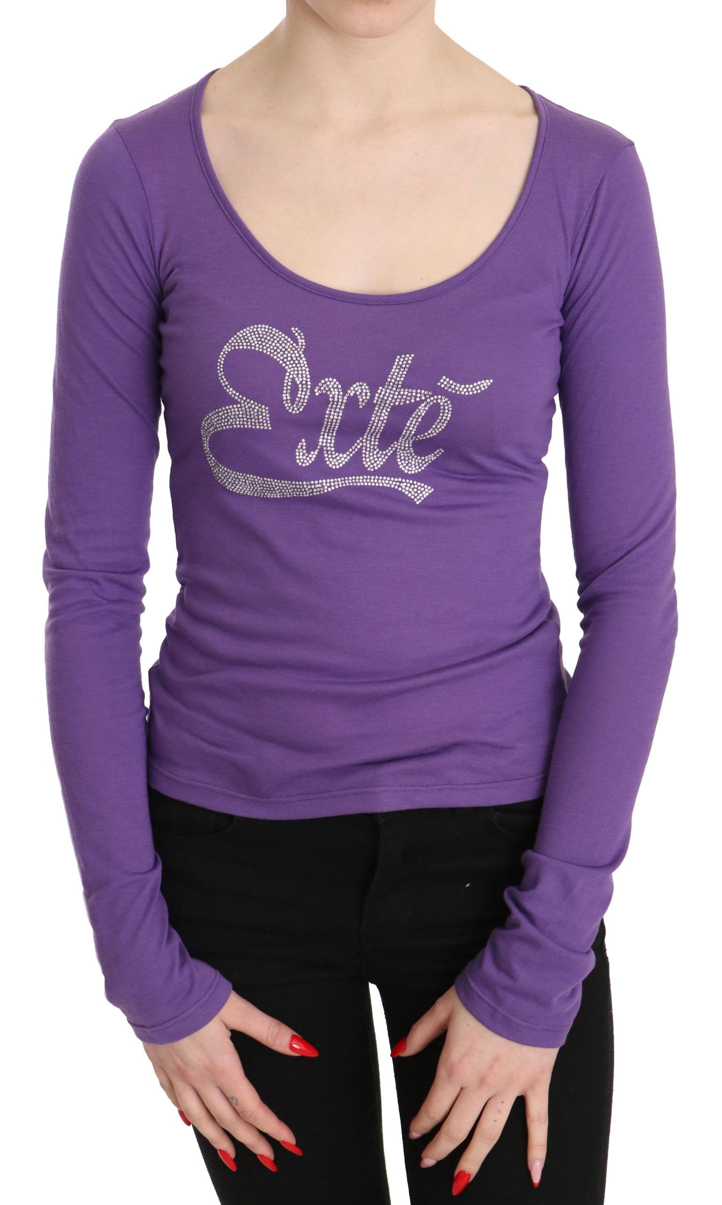 Lilafarbene Bluse mit langen Ärmeln und Kristallverzierung