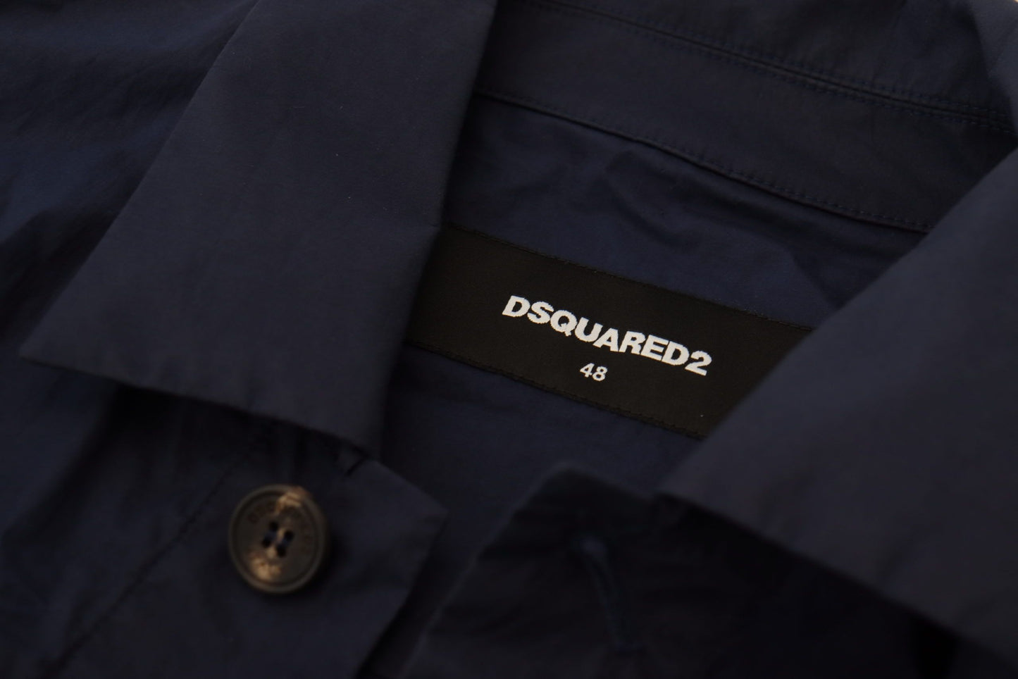 قميص كاجوال بأكمام طويلة وياقة من القطن باللون الأزرق الداكن من Dsquared²