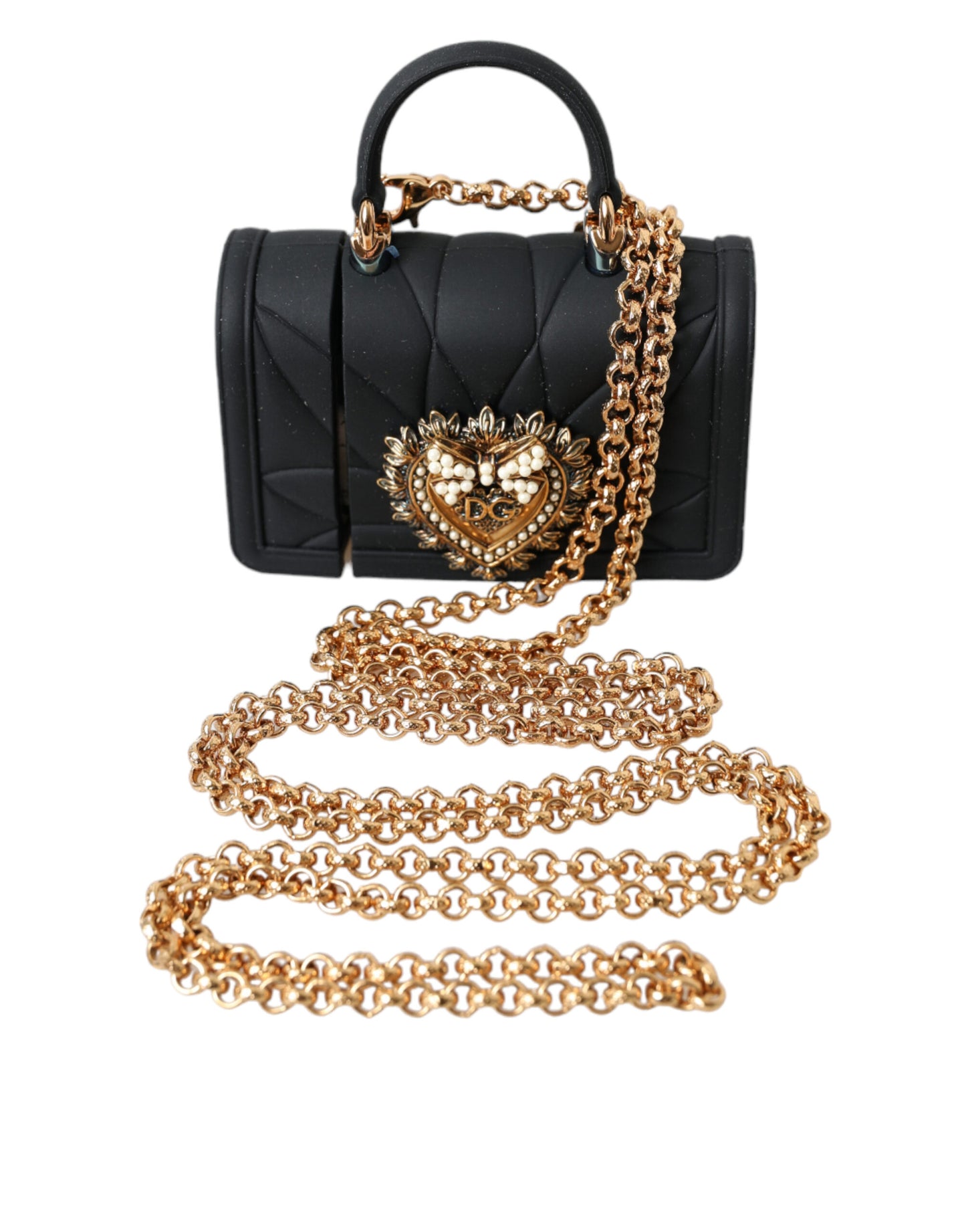 Dolce & Gabbana – Airpods-Hülle „Devotion“ aus schwarzem Silikon mit Herz- und Goldkette