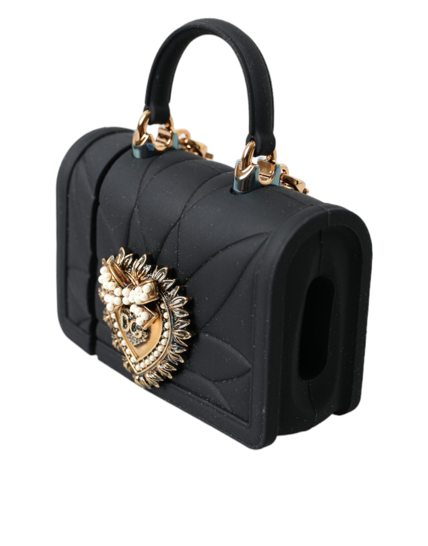 Dolce & Gabbana – Airpods-Hülle „Devotion“ aus schwarzem Silikon mit Herz- und Goldkette
