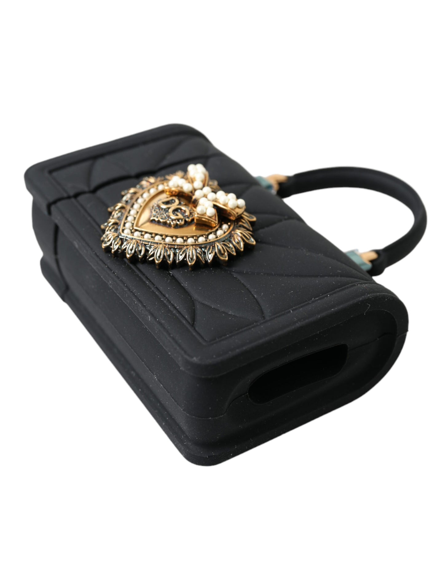 Dolce & Gabbana – Airpods-Hülle „Devotion“ aus schwarzem Silikon mit Herz- und Goldkette