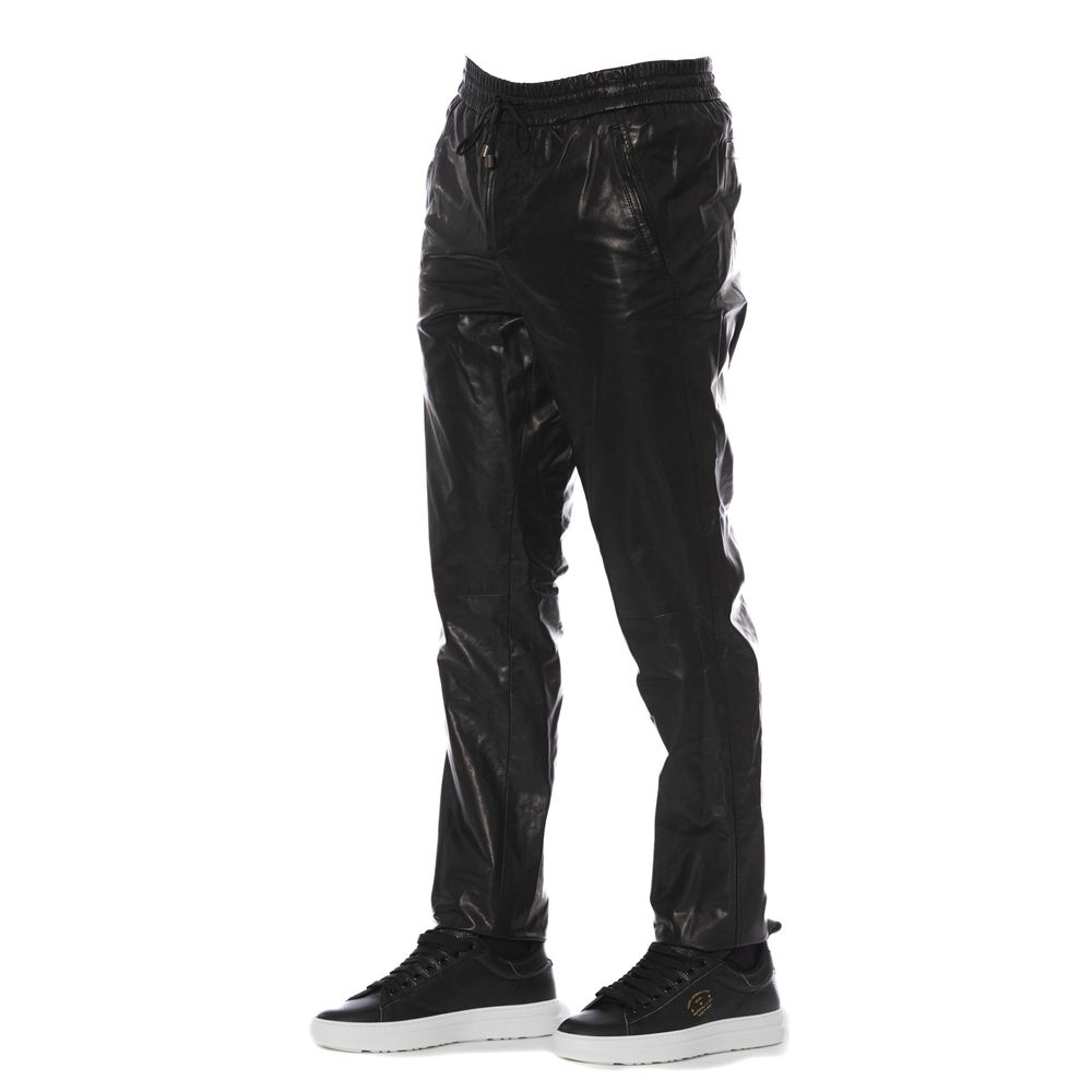 Trussardi Black Lamb Leather Men's Trouser