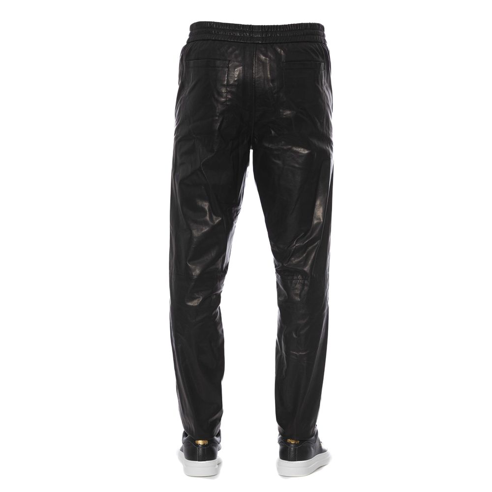 Trussardi Black Lamb Leather Men's Trouser