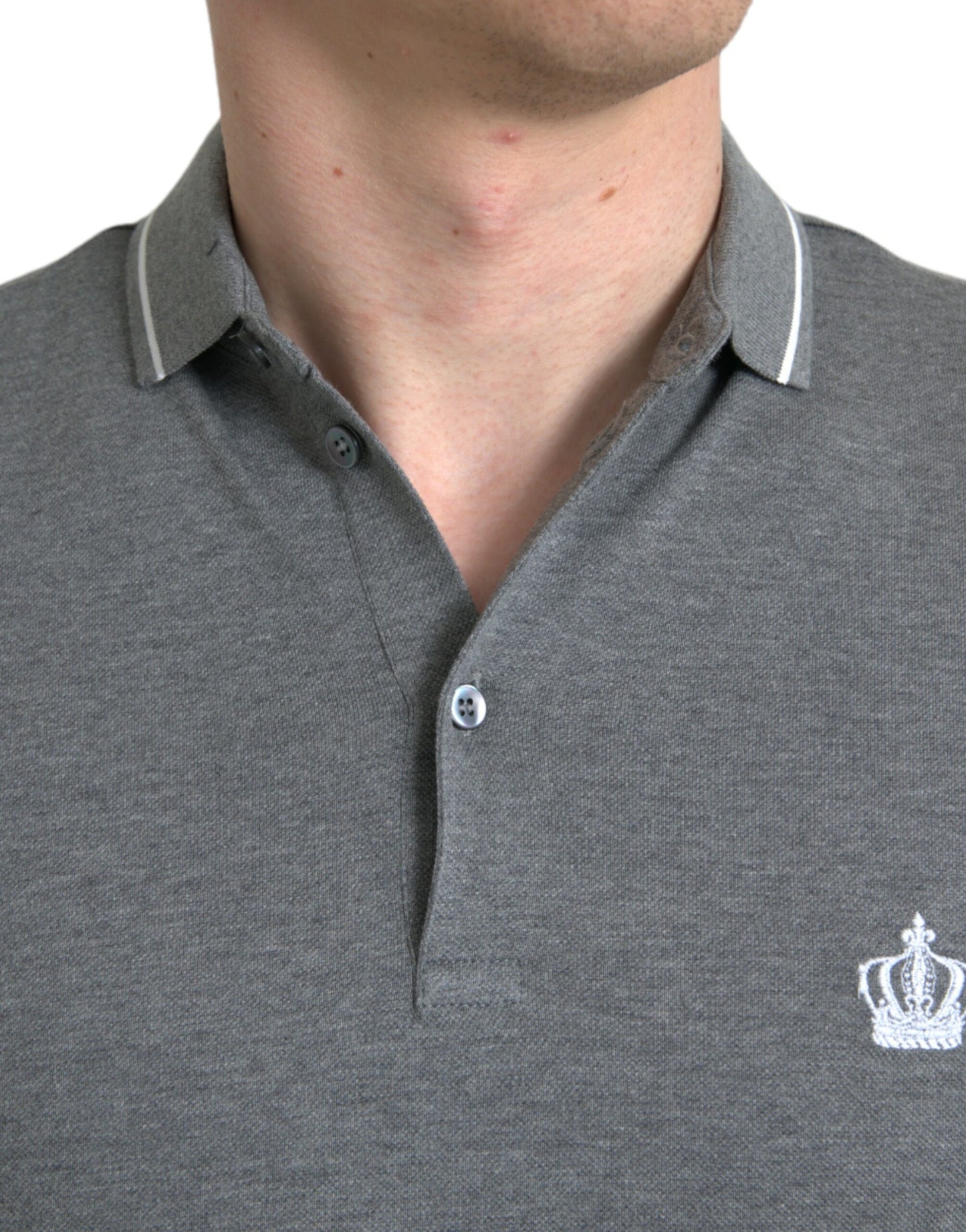 Dolce & Gabbana – Graues T-Shirt mit Kragen und kurzen Ärmeln und Krone