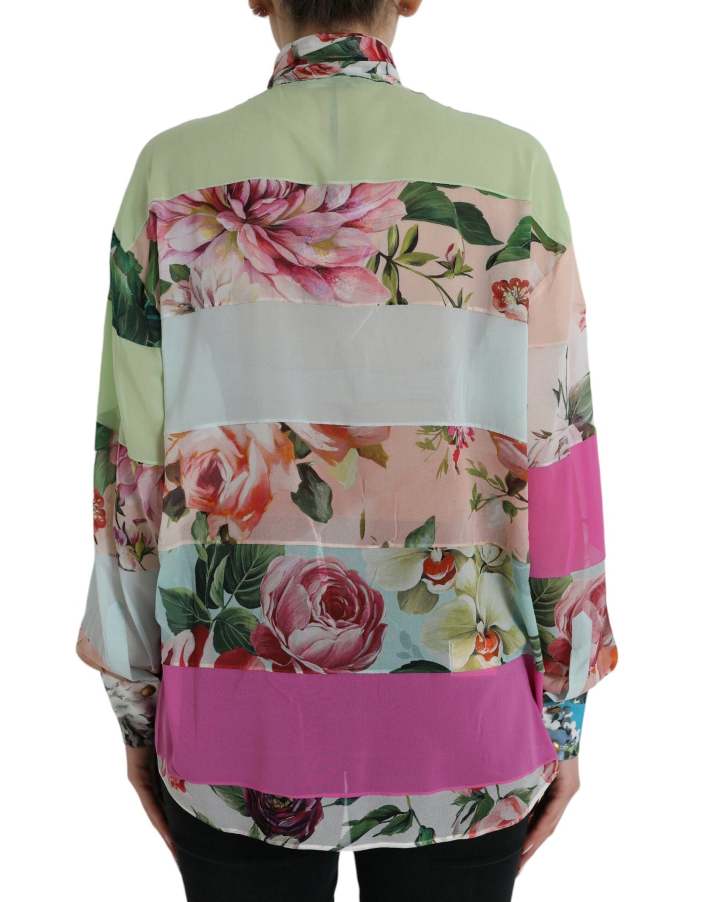 Dolce & Gabbana, mehrfarbiges Oberteil mit Ascot-Kragen und Blumen-Patchwork