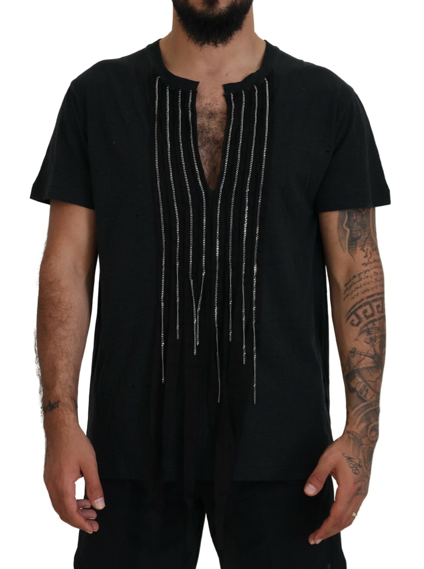 تي شيرت قطني بأكمام قصيرة مزين بسلسلة سوداء من Dsquared²
