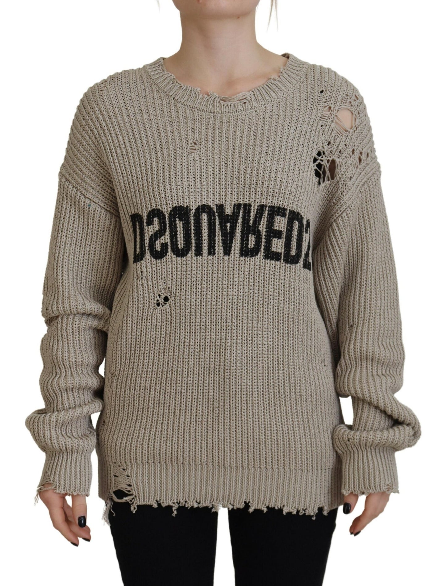 سترة صوفية محبوكة من القطن باللون البيج من Dsquared²