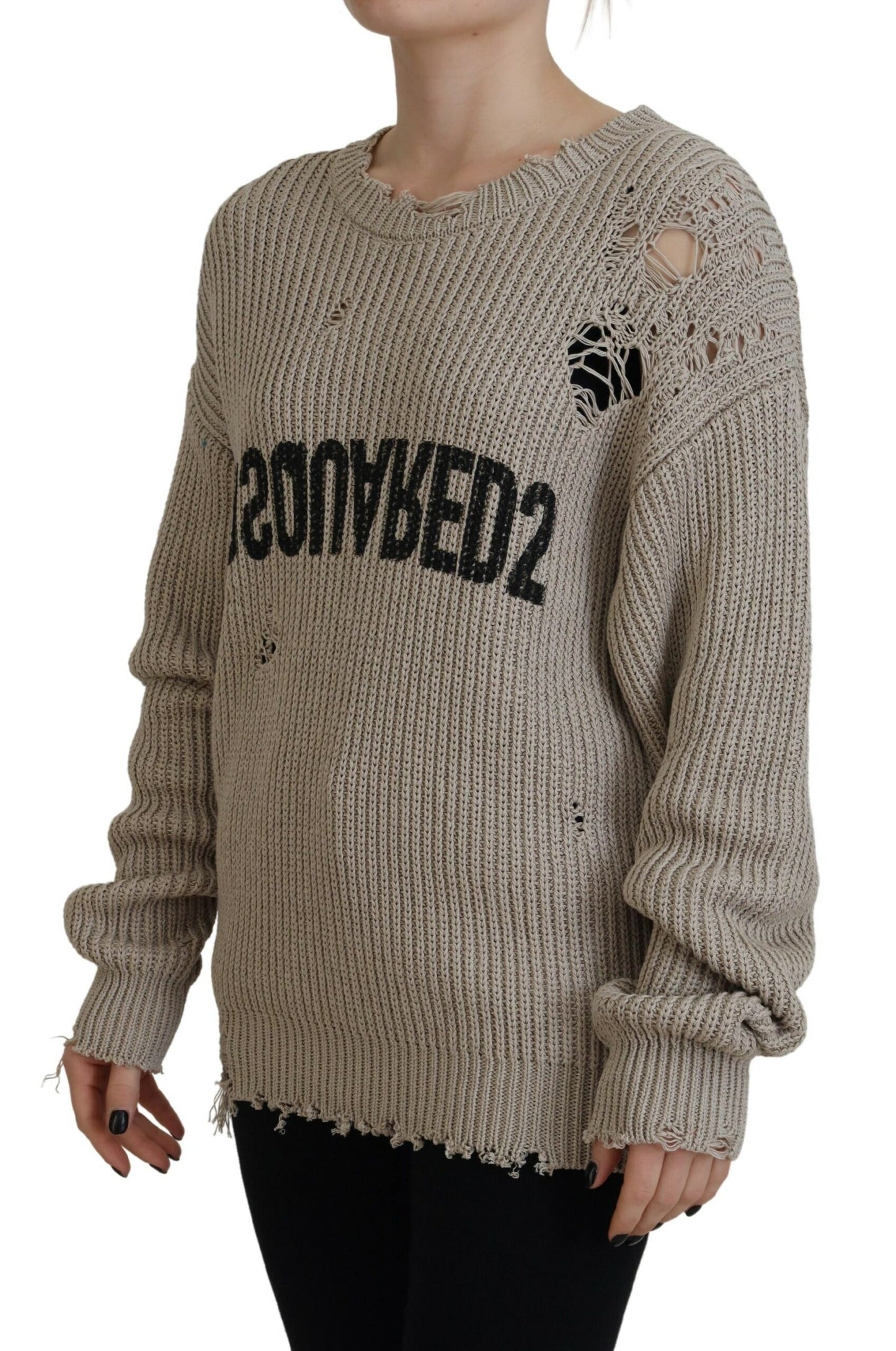 سترة صوفية محبوكة من القطن باللون البيج من Dsquared²