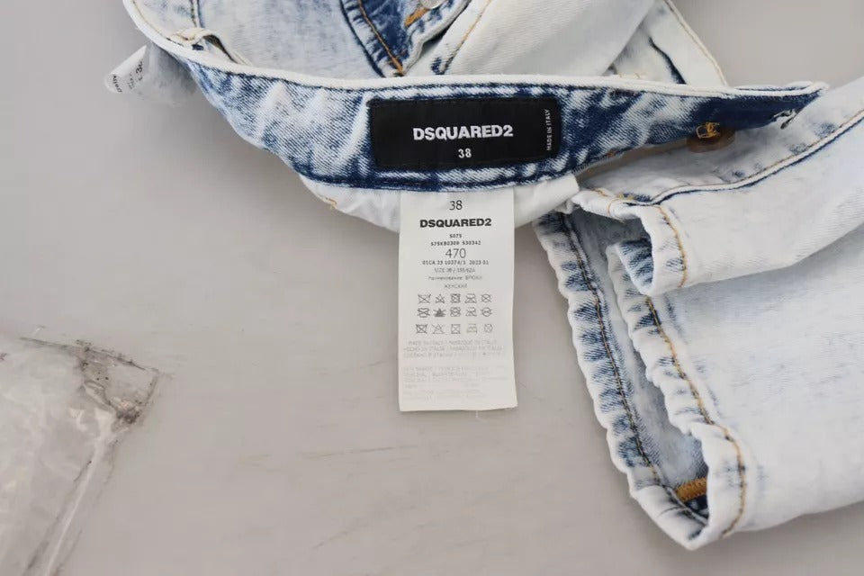 بنطلون جينز مستقيم من القطن باللون الأزرق الفاتح من Dsquared² بخصر مرتفع