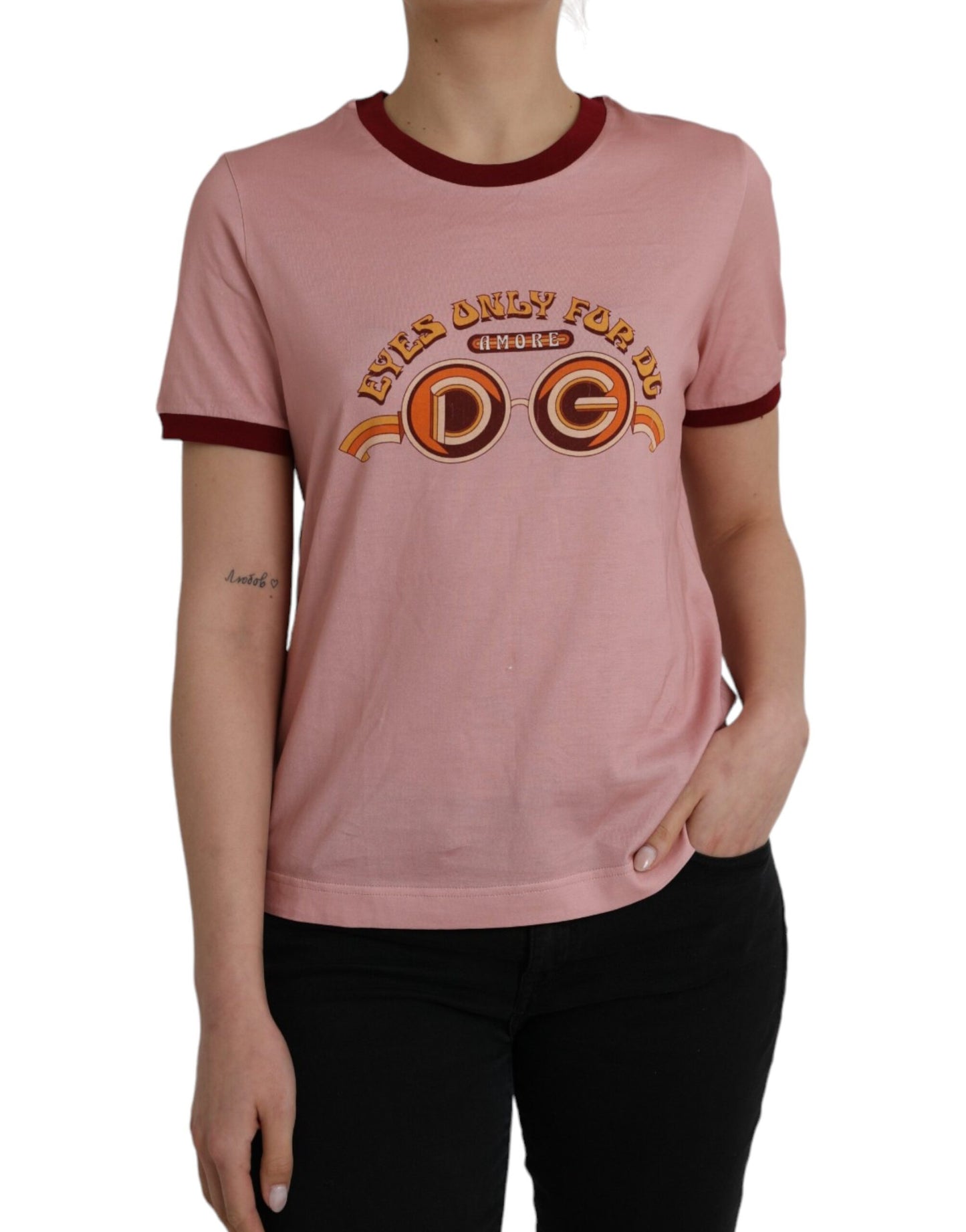 Dolce & Gabbana – Rosafarbenes T-Shirt aus Baumwolle mit kurzen Ärmeln und Rundhalsausschnitt