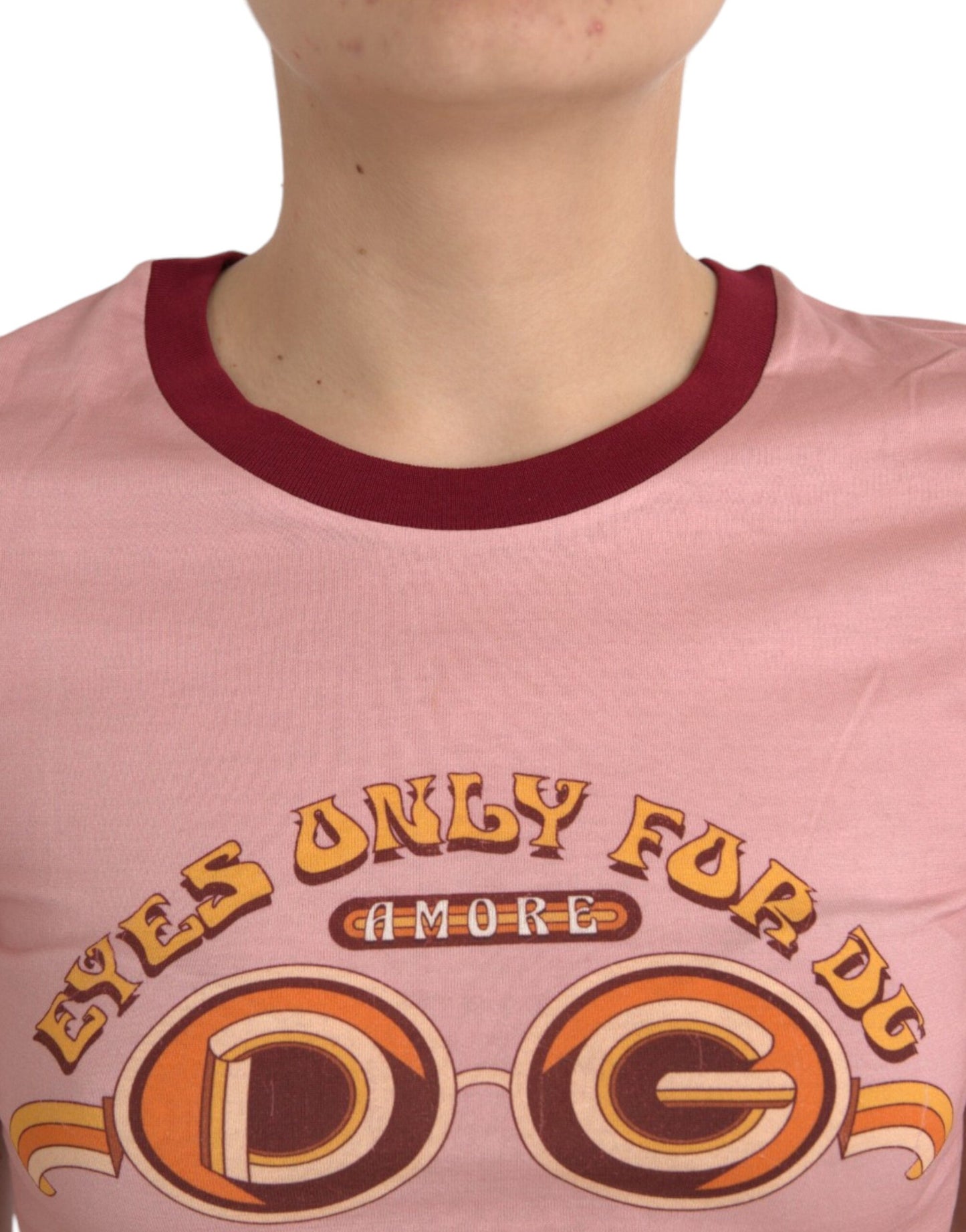 Dolce & Gabbana – Rosafarbenes T-Shirt aus Baumwolle mit kurzen Ärmeln und Rundhalsausschnitt