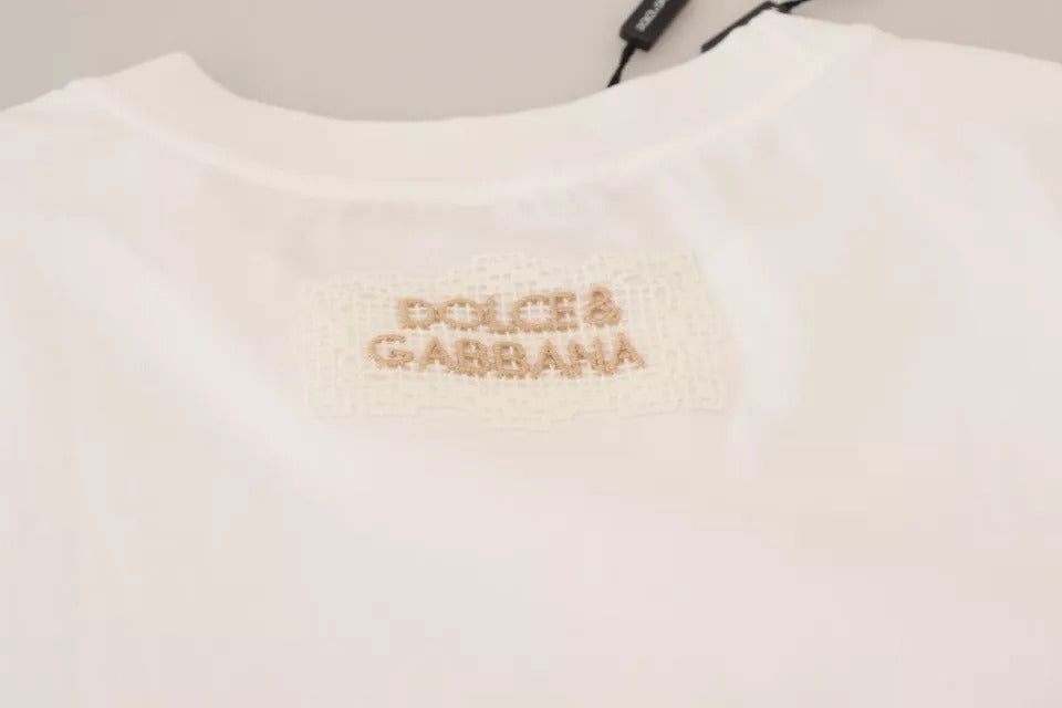 Dolce & Gabbana – Optisches, weißes, bedrucktes Kurzarm-Top