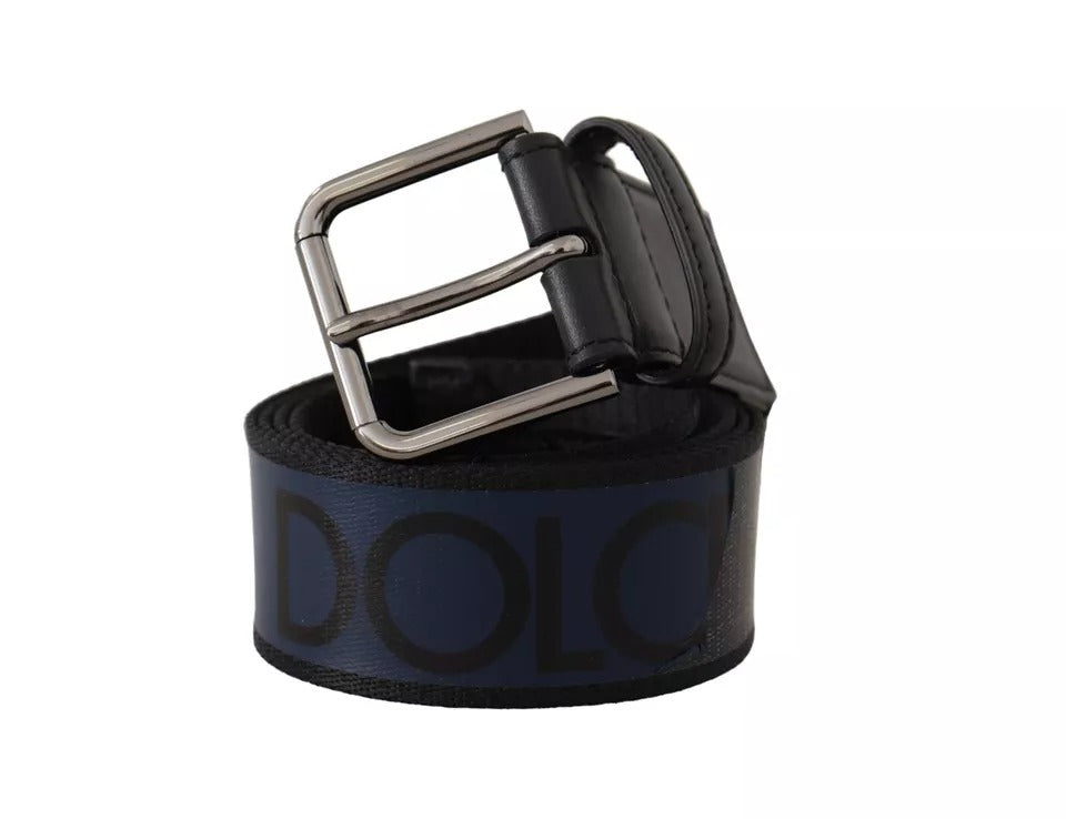 Dolce & Gabbana Gürtel mit Logo-Print und silberner Schnalle, blau/schwarz