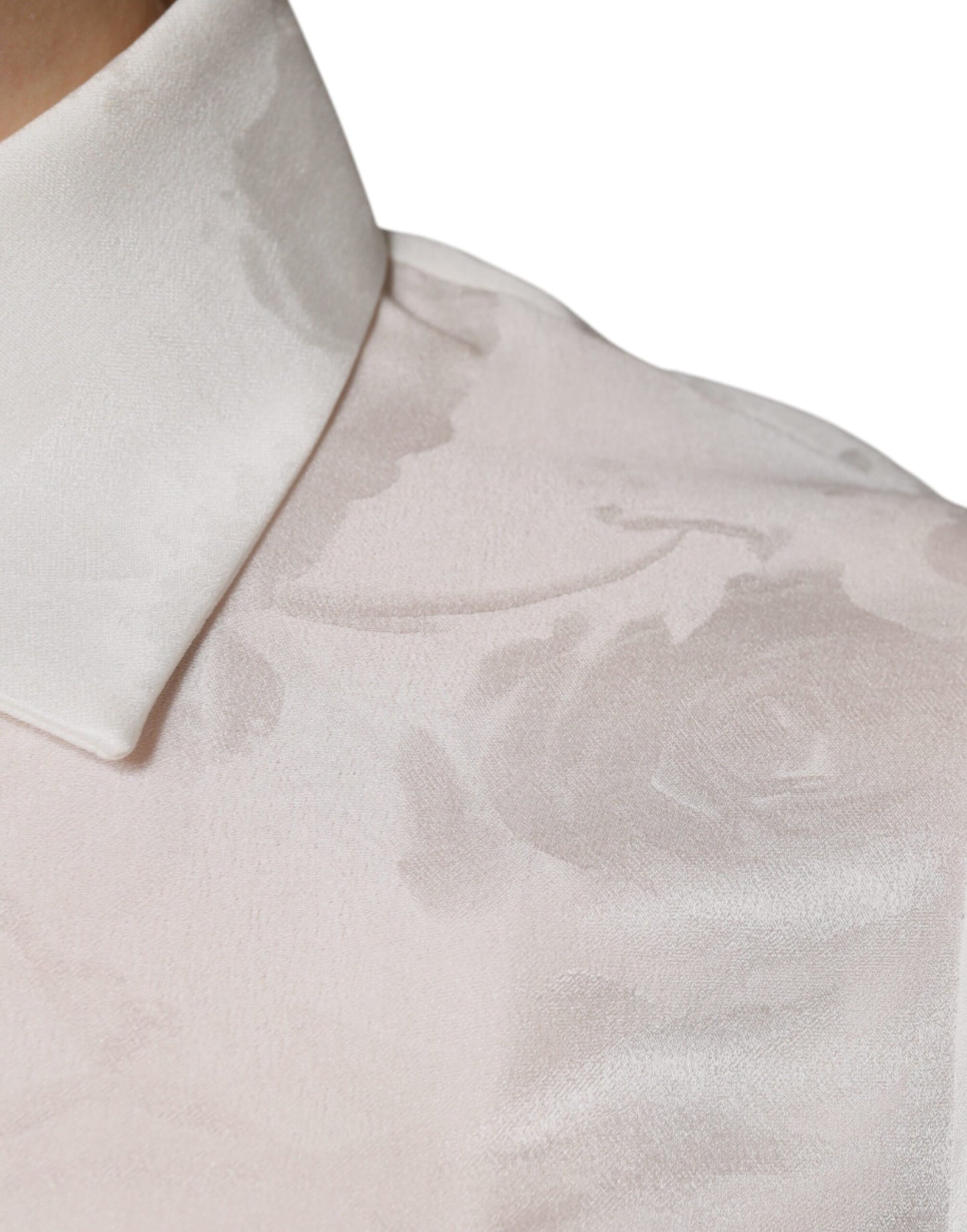 Dolce & Gabbana – Weißes Hemdoberteil aus Seide mit Kragen und langen Ärmeln