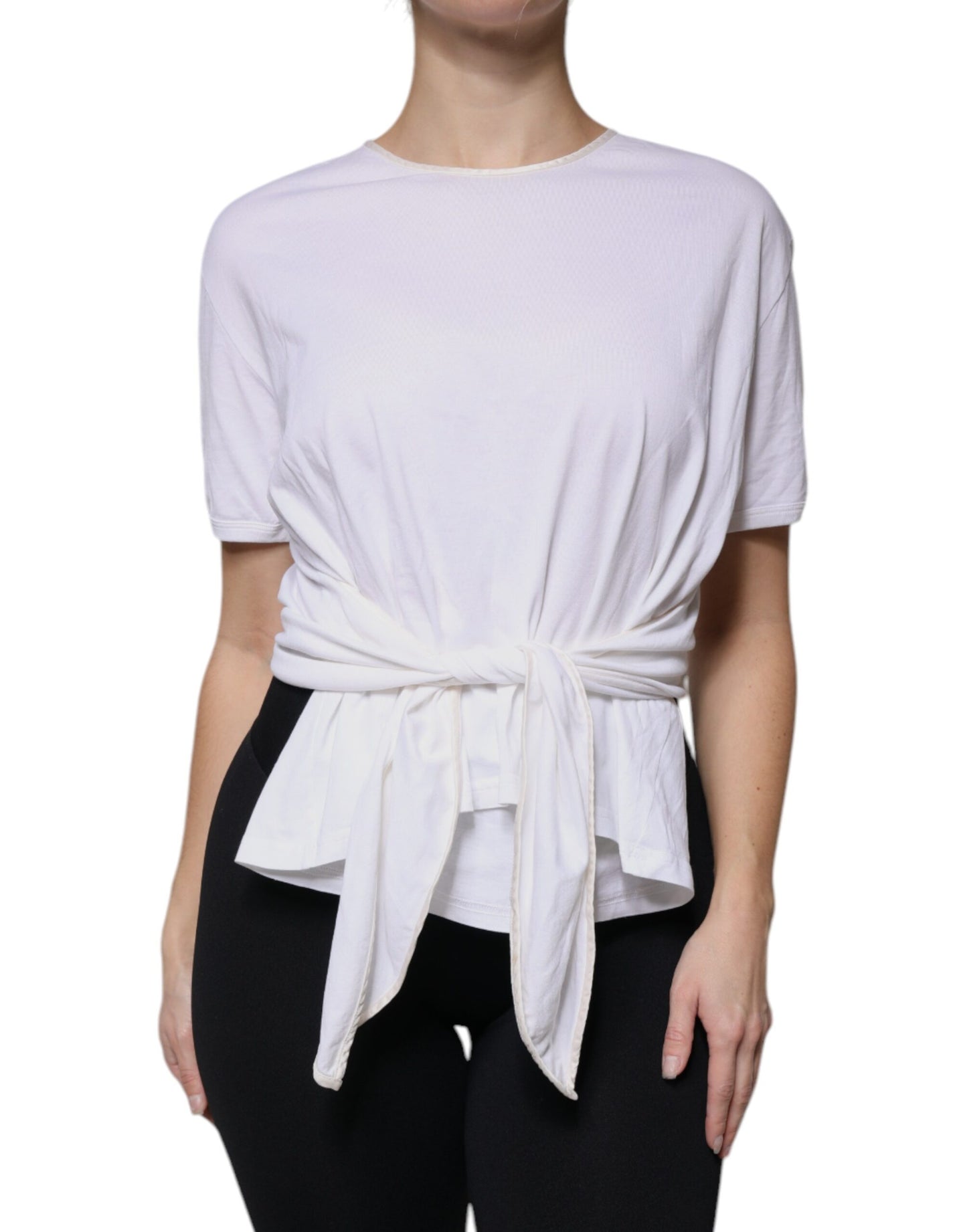 Dolce & Gabbana – Wickelbluse mit Rundhalsausschnitt, Weiß