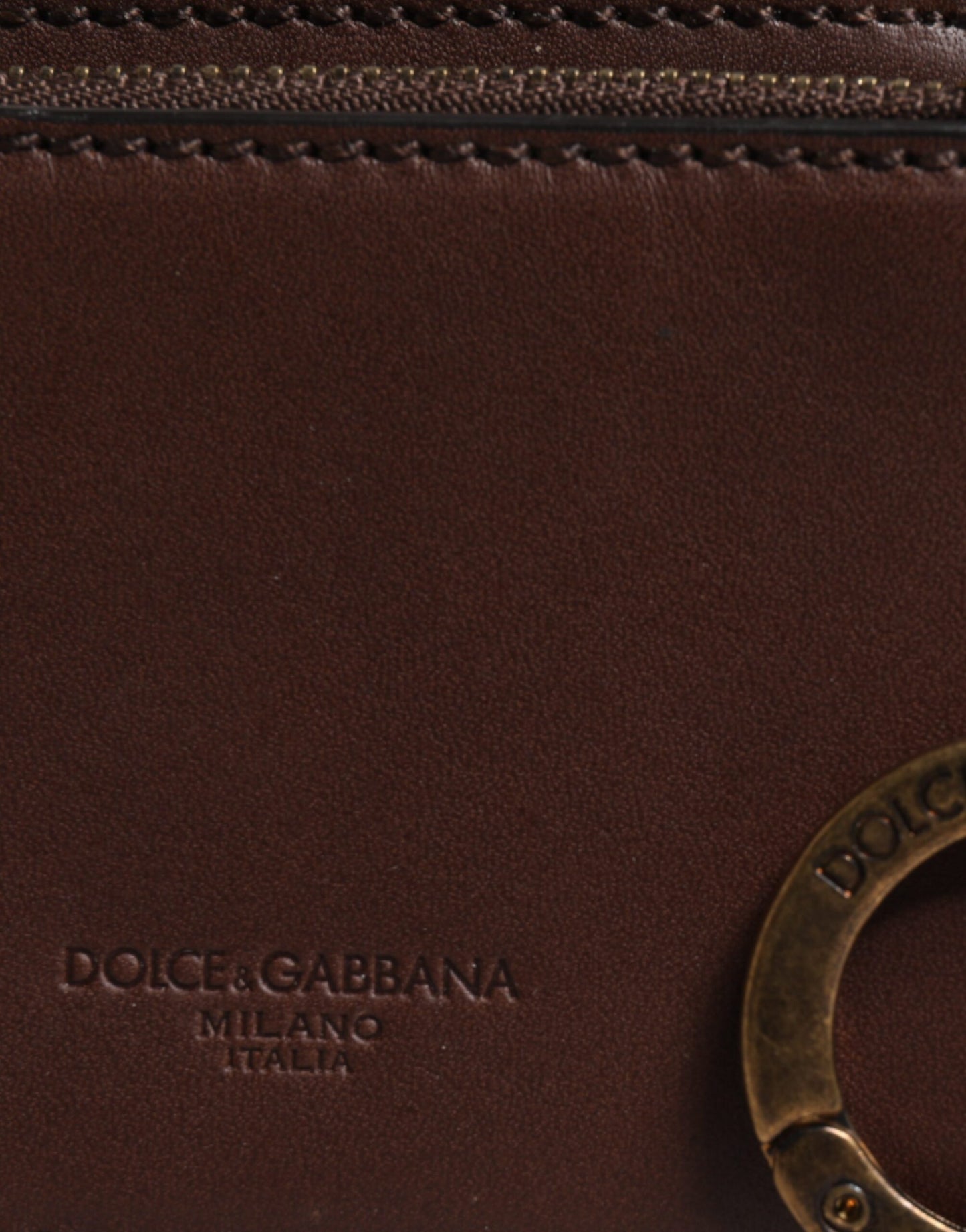 Dolce & Gabbana – Schlüsselanhänger aus braunem Leder mit Reißverschluss und Logo