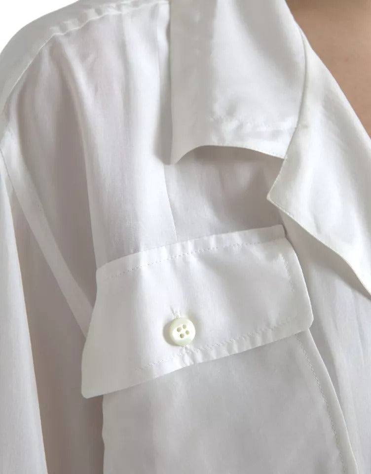 Dolce & Gabbana – Weiße Bluse aus Seide mit Kragen und 3/4-Ärmeln
