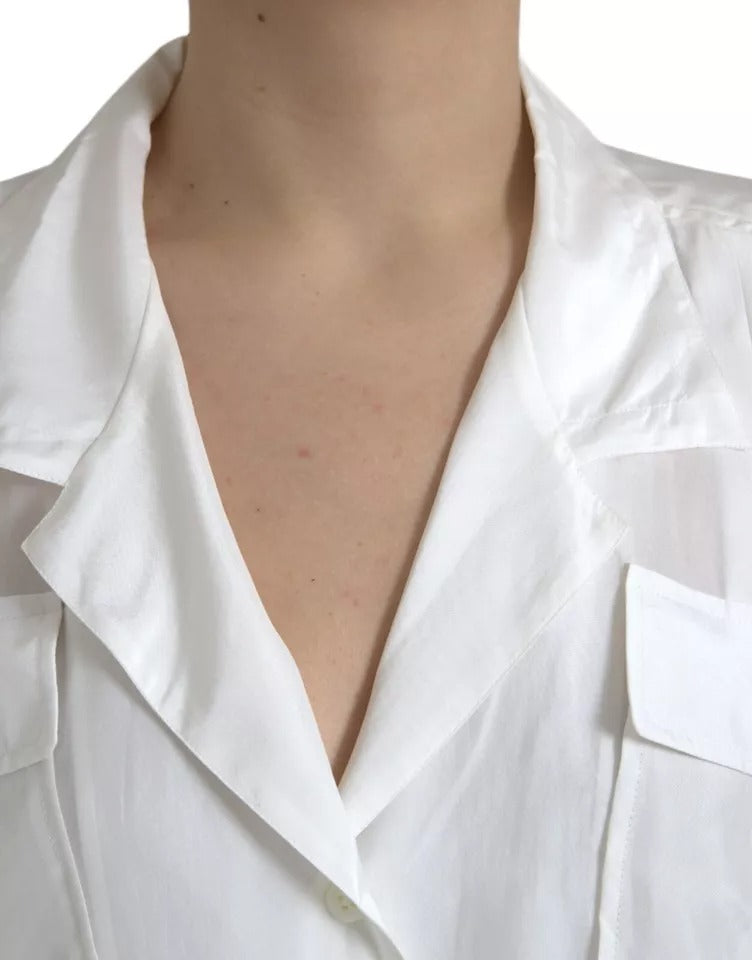 Dolce & Gabbana – Weiße Bluse aus Seide mit Kragen und 3/4-Ärmeln