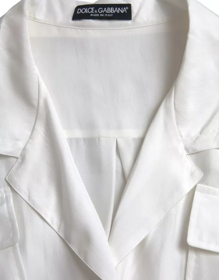 Dolce & Gabbana – Weiße Bluse aus Seide mit Kragen und 3/4-Ärmeln
