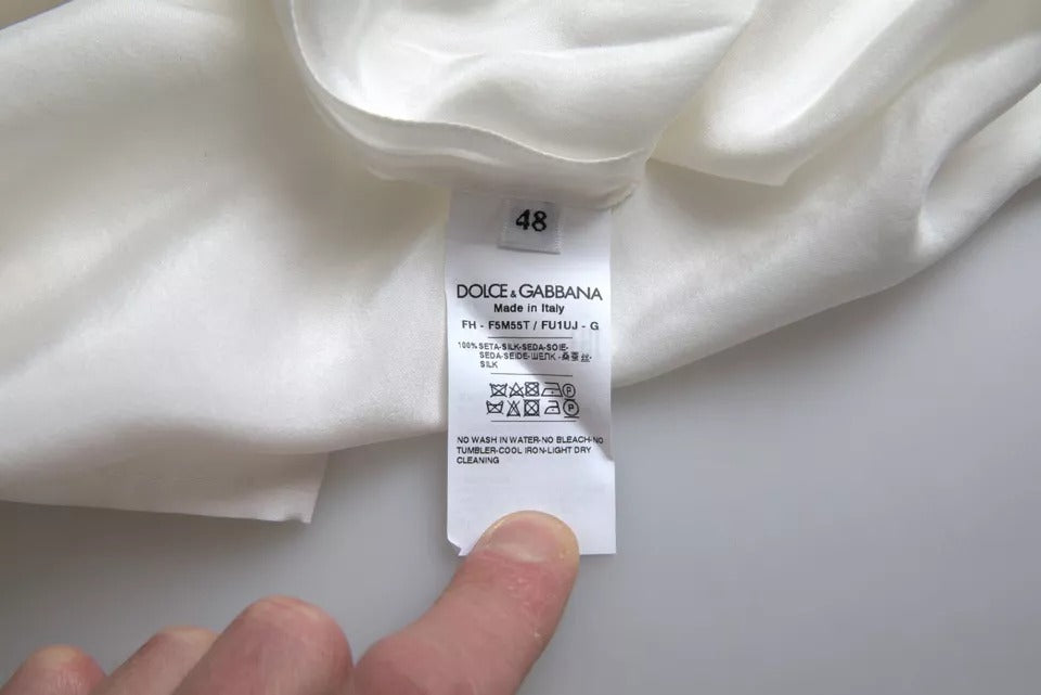 Dolce & Gabbana – Weiße Bluse aus Seide mit Kragen und 3/4-Ärmeln
