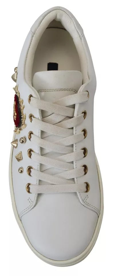 Dolce & Gabbana Weiße Leder Gold Rote Herz Sneakers Schuhe