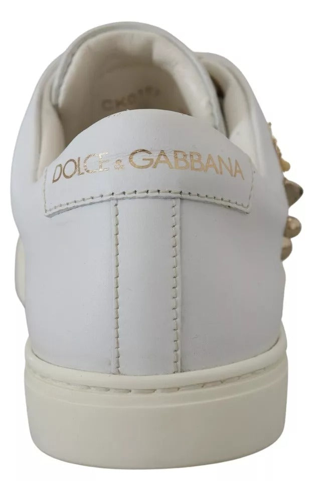 Dolce & Gabbana Weiße Leder Gold Rote Herz Sneakers Schuhe