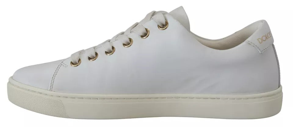 Dolce & Gabbana Weiße Leder Gold Rote Herz Sneakers Schuhe