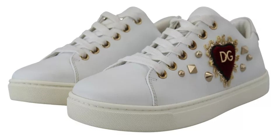 Dolce & Gabbana Weiße Leder Gold Rote Herz Sneakers Schuhe