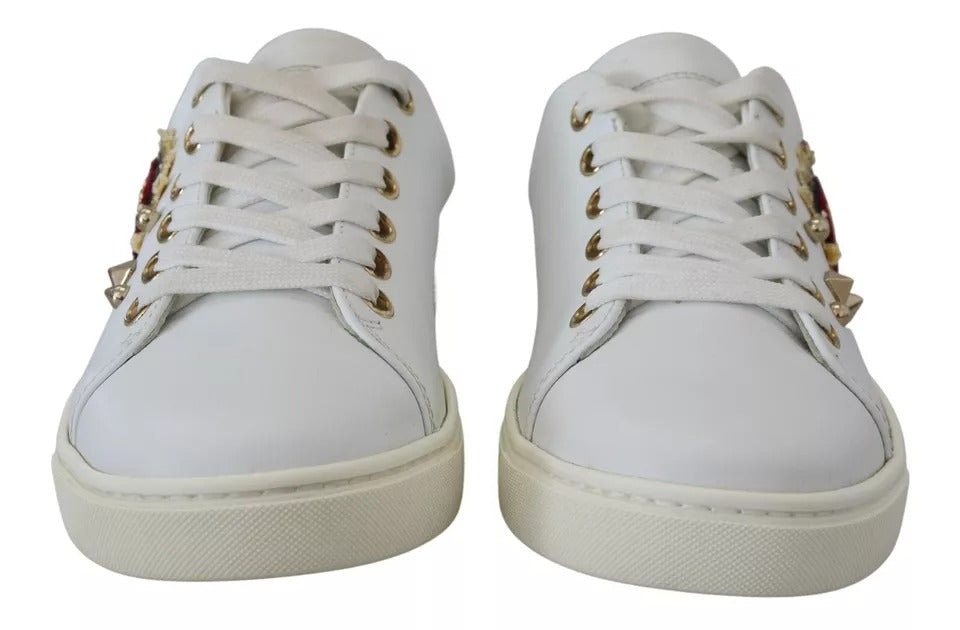 Dolce & Gabbana Weiße Leder Gold Rote Herz Sneakers Schuhe