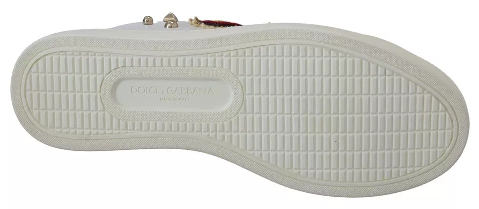 Dolce & Gabbana Weiße Leder Gold Rote Herz Sneakers Schuhe