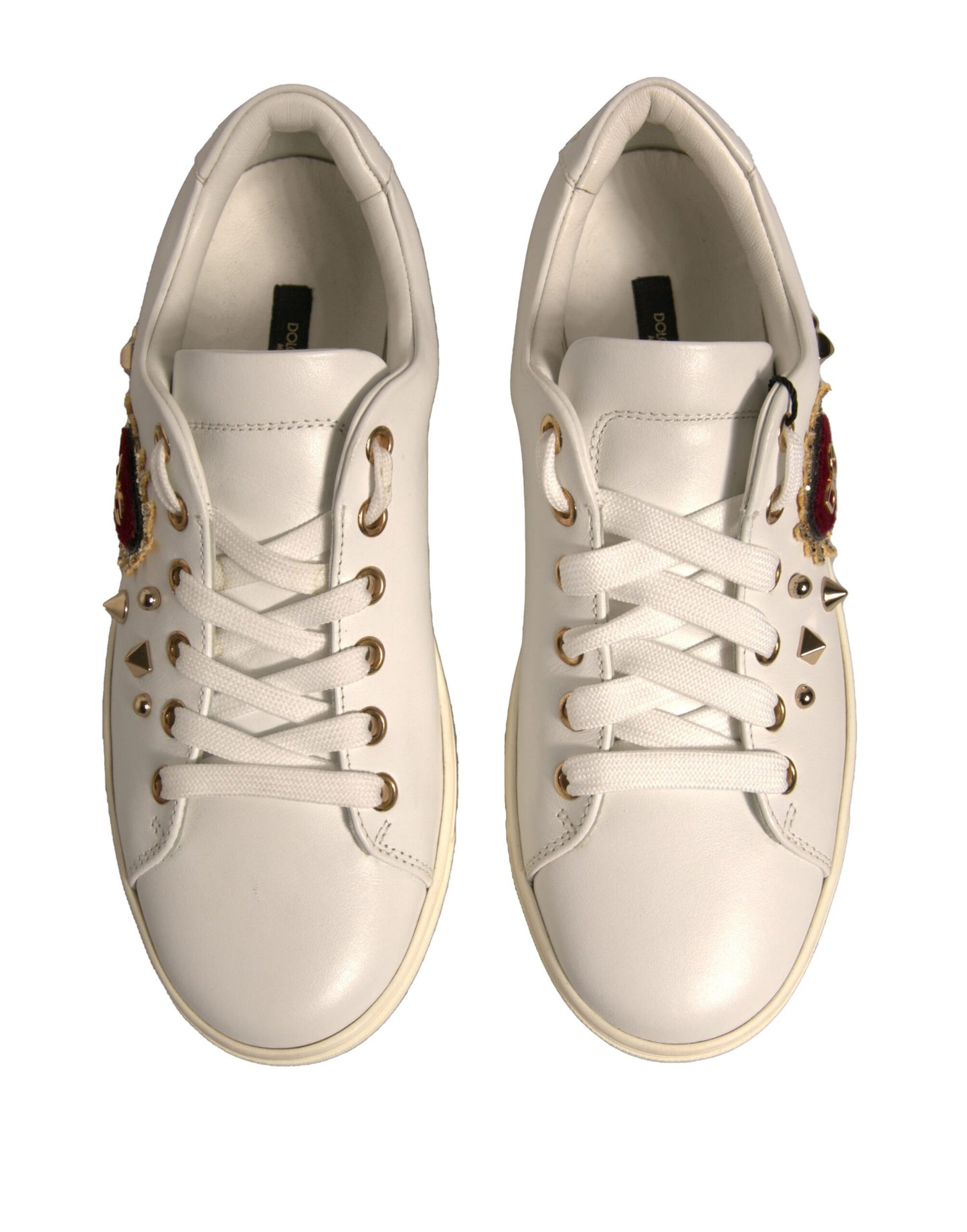Dolce & Gabbana Weiße Leder Gold Rote Herz Sneakers Schuhe