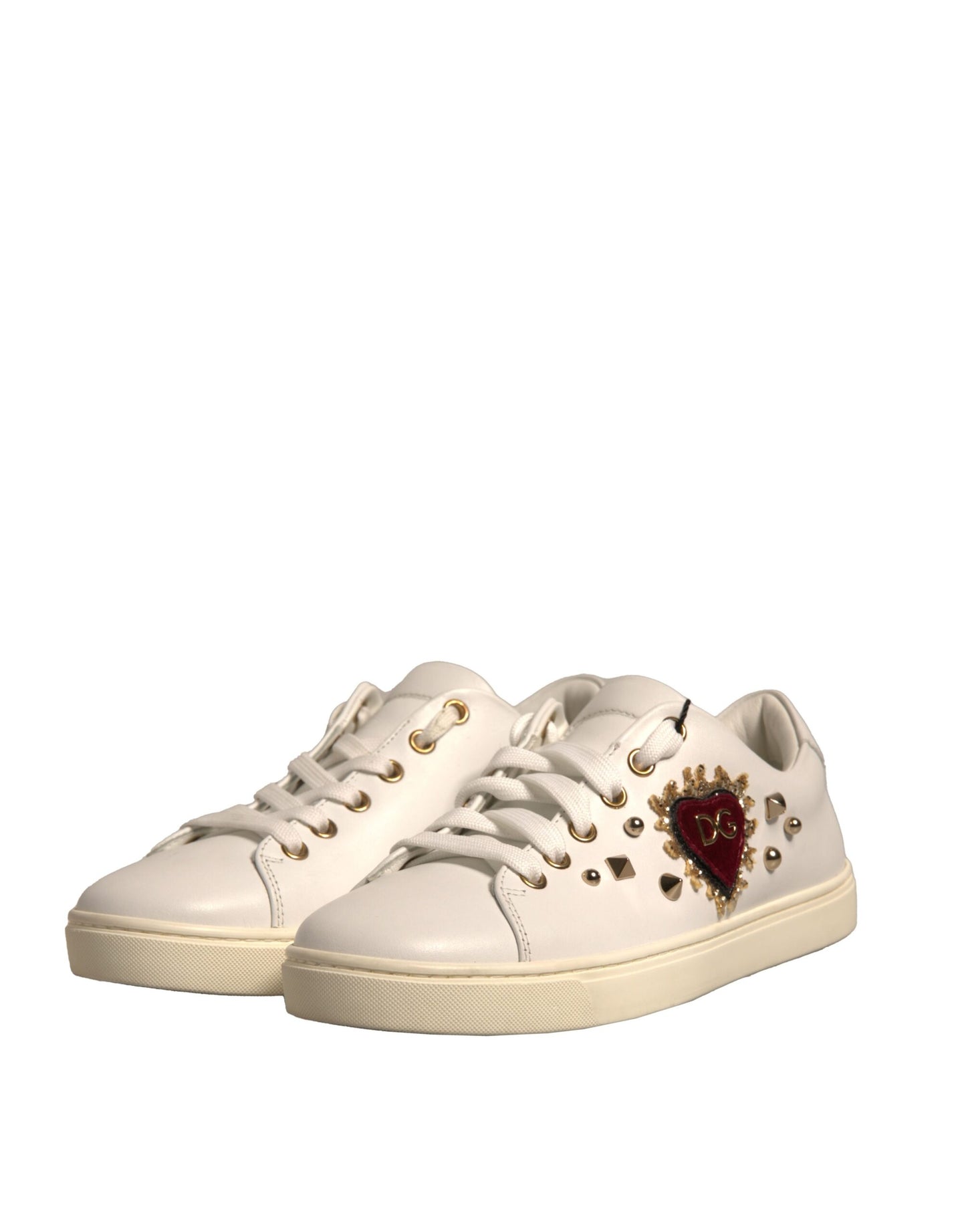 Dolce & Gabbana Weiße Leder Gold Rote Herz Sneakers Schuhe