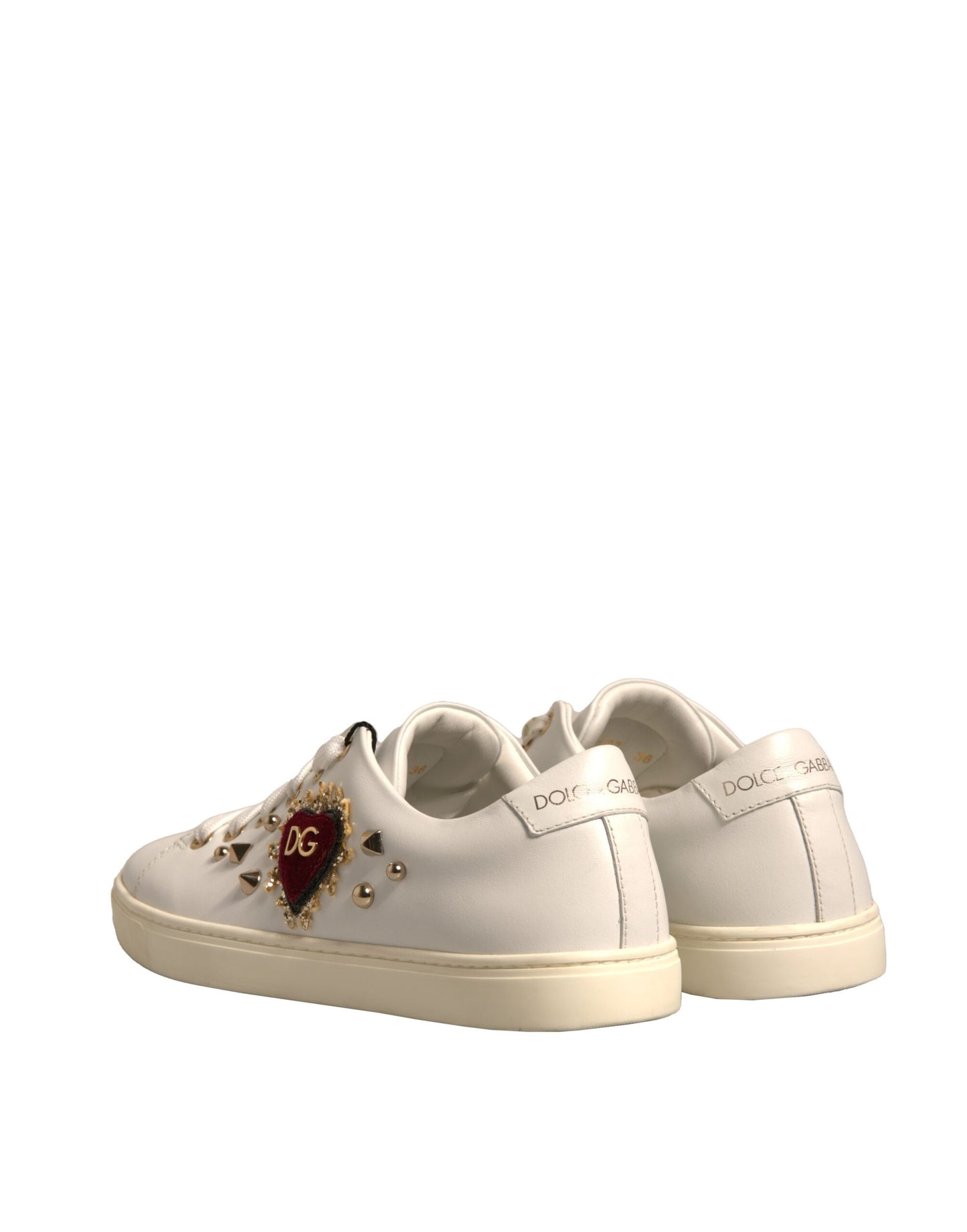 Dolce & Gabbana Weiße Leder Gold Rote Herz Sneakers Schuhe