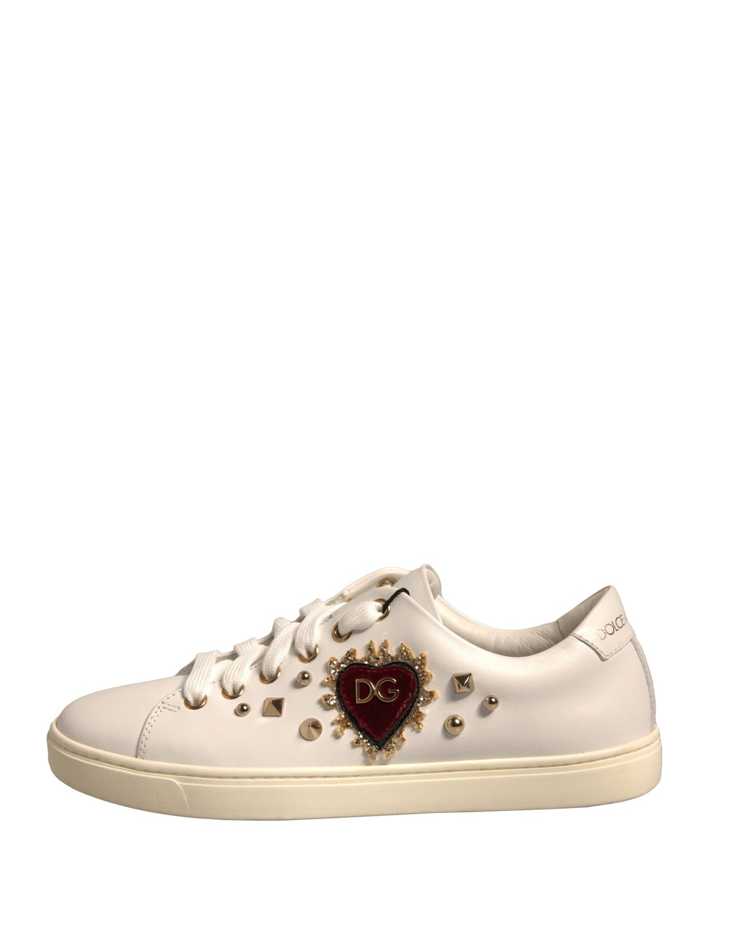 Dolce & Gabbana Weiße Leder Gold Rote Herz Sneakers Schuhe