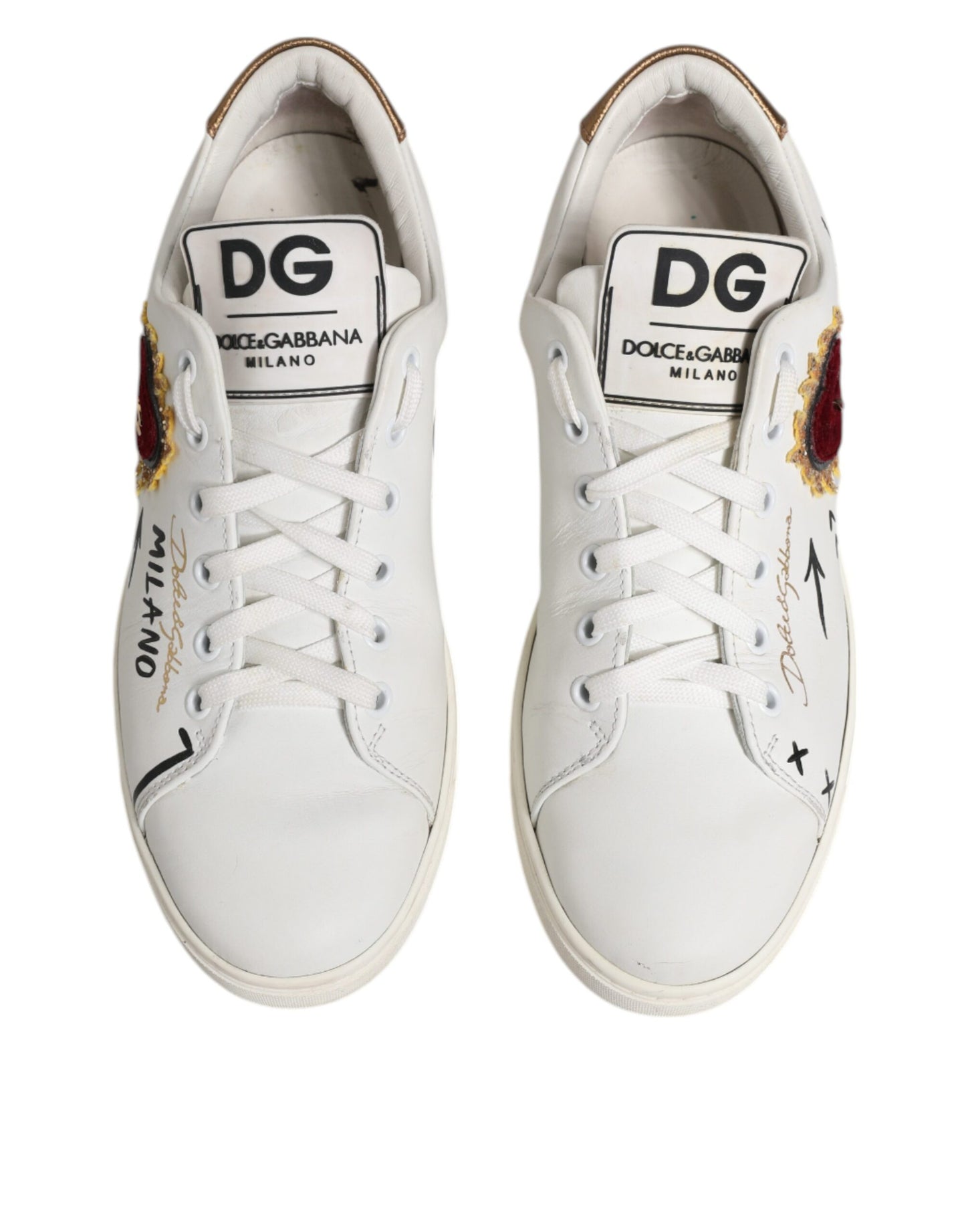 Dolce & Gabbana – Weiße Sneakers aus Leder mit Herzverzierung