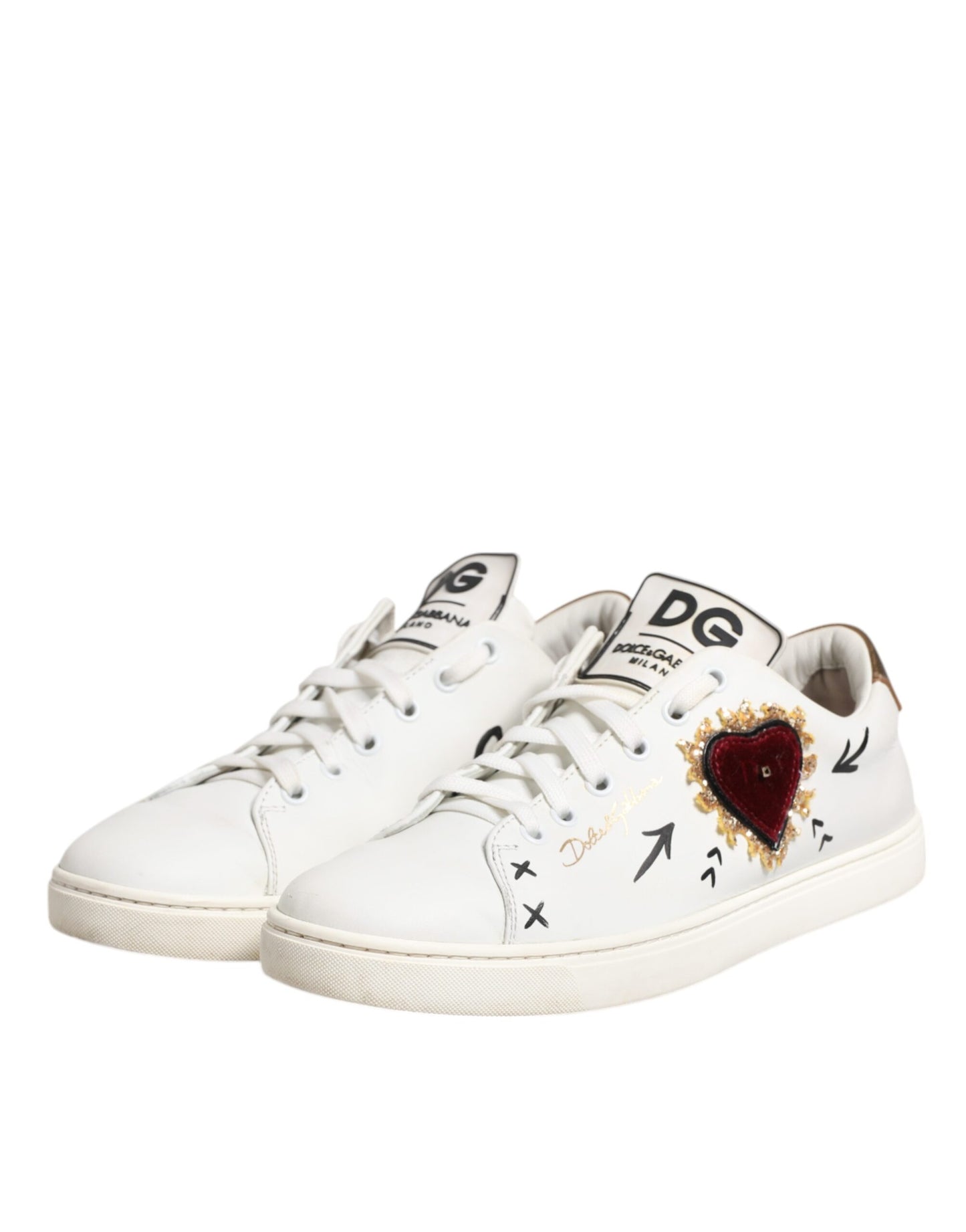 Dolce & Gabbana – Weiße Sneakers aus Leder mit Herzverzierung