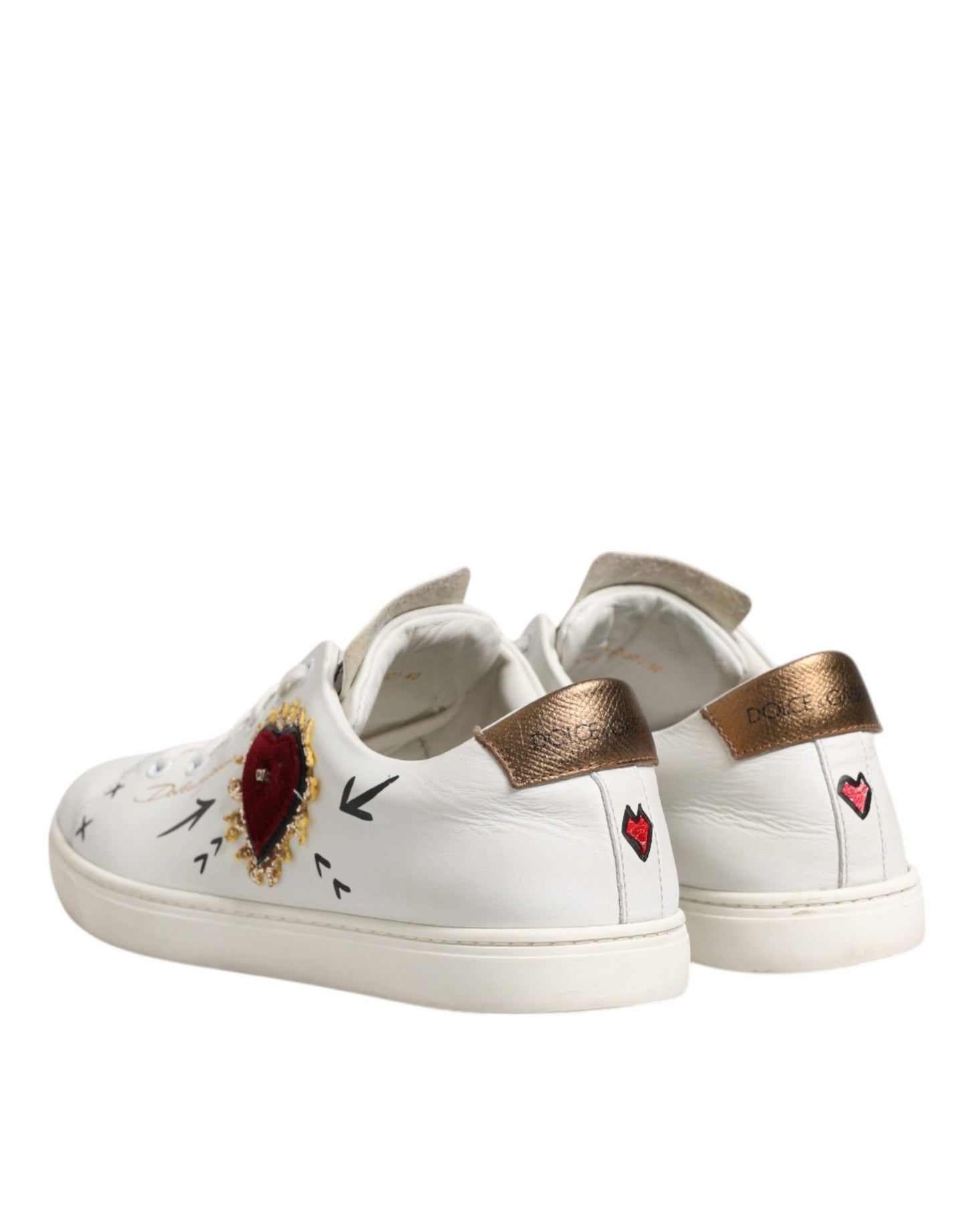 Dolce & Gabbana – Weiße Sneakers aus Leder mit Herzverzierung