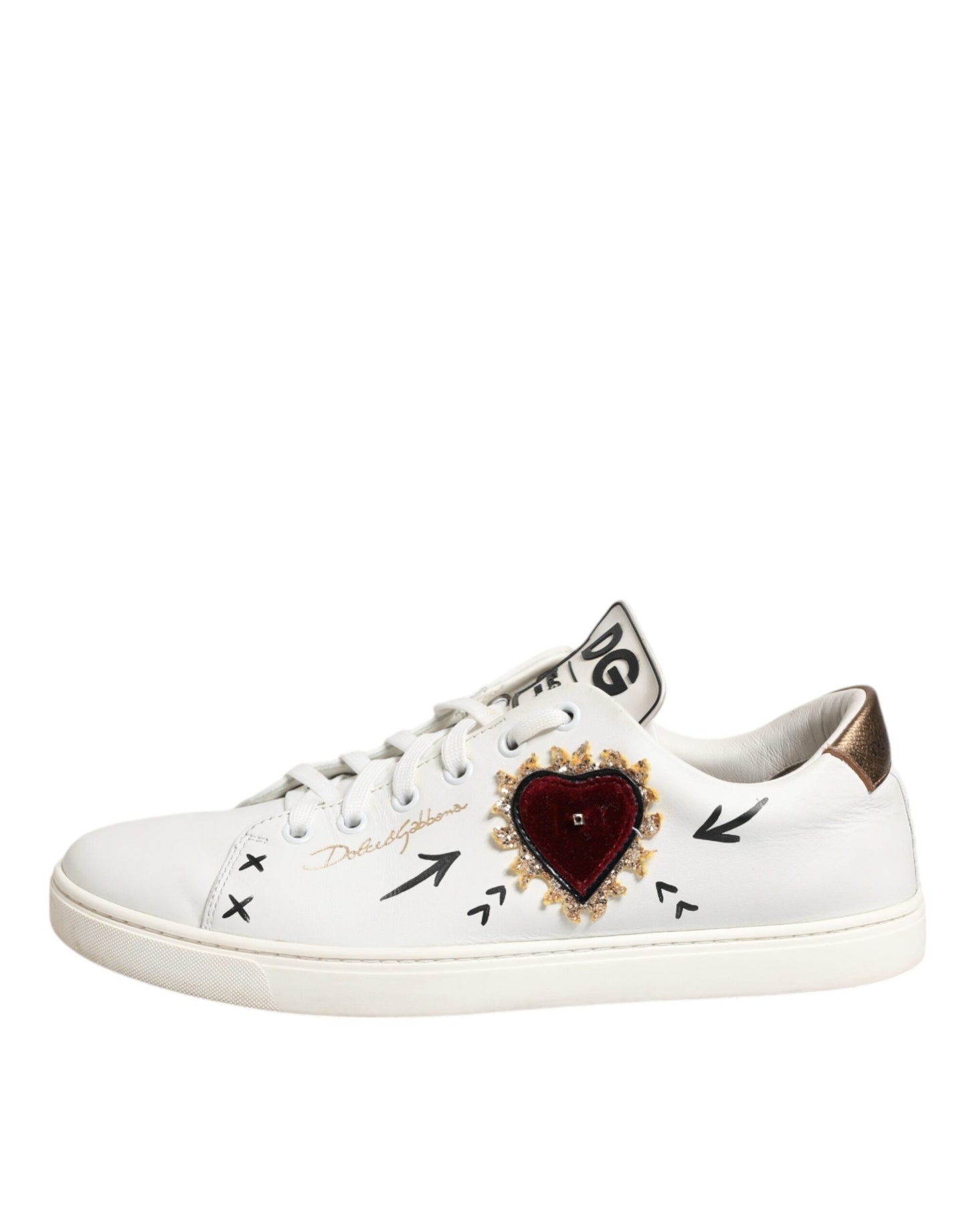 Dolce & Gabbana – Weiße Sneakers aus Leder mit Herzverzierung