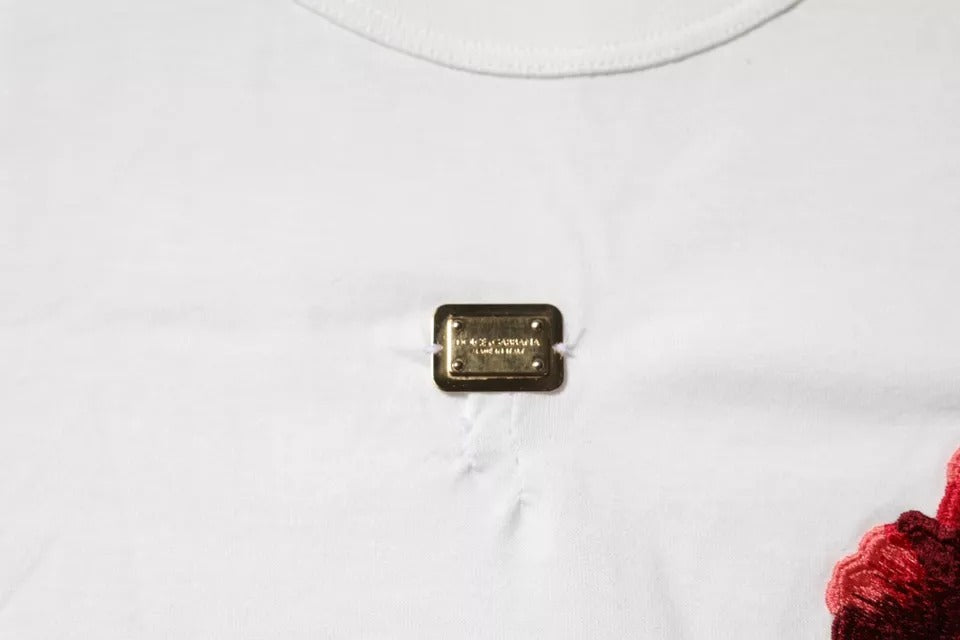 Dolce & Gabbana – Weißes Baumwoll-T-Shirt mit Rundhalsausschnitt und Blumenlogo