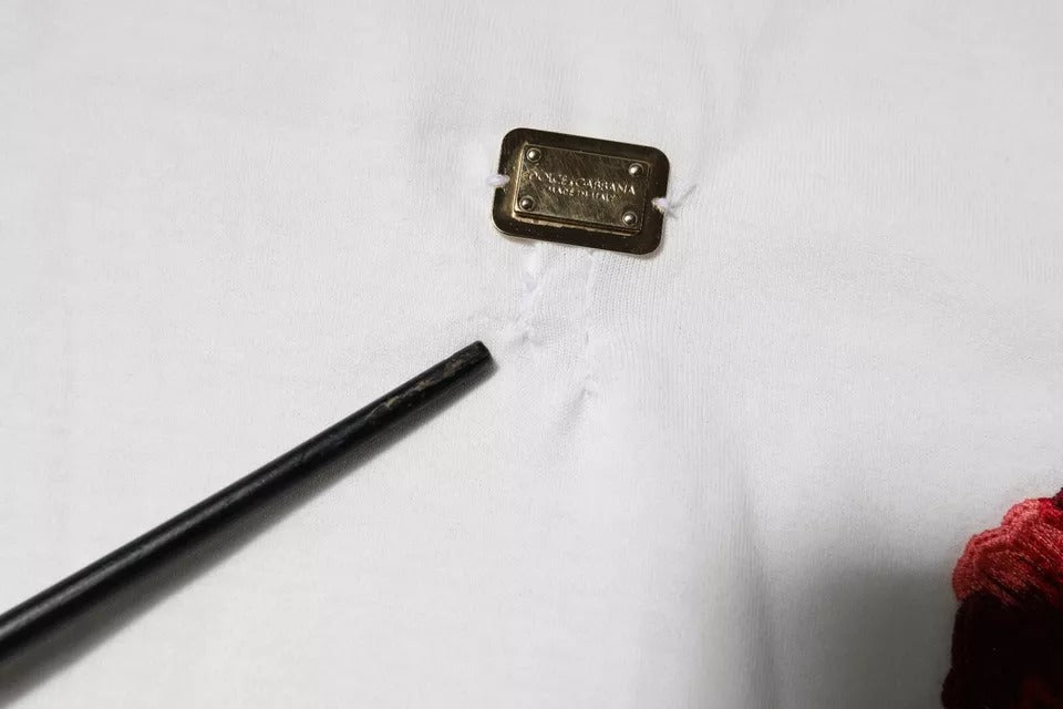Dolce & Gabbana – Weißes Baumwoll-T-Shirt mit Rundhalsausschnitt und Blumenlogo