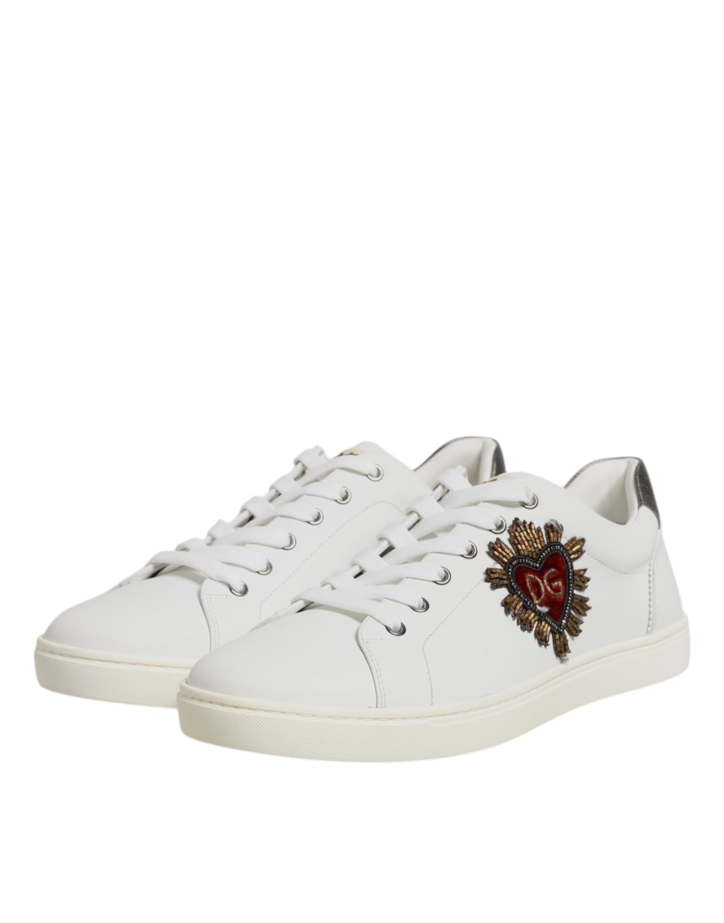 Dolce & Gabbana – Weiße Sneakers aus Leder mit Herzverzierung