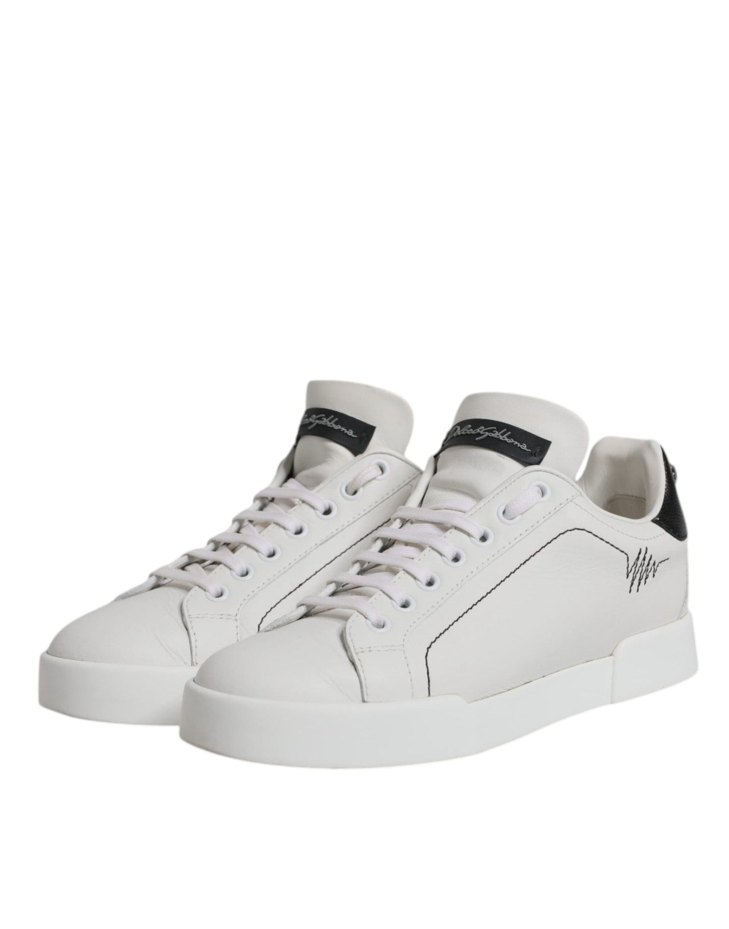 Dolce & Gabbana Weiß Schwarz Leder Low Top Sneakers Schuhe