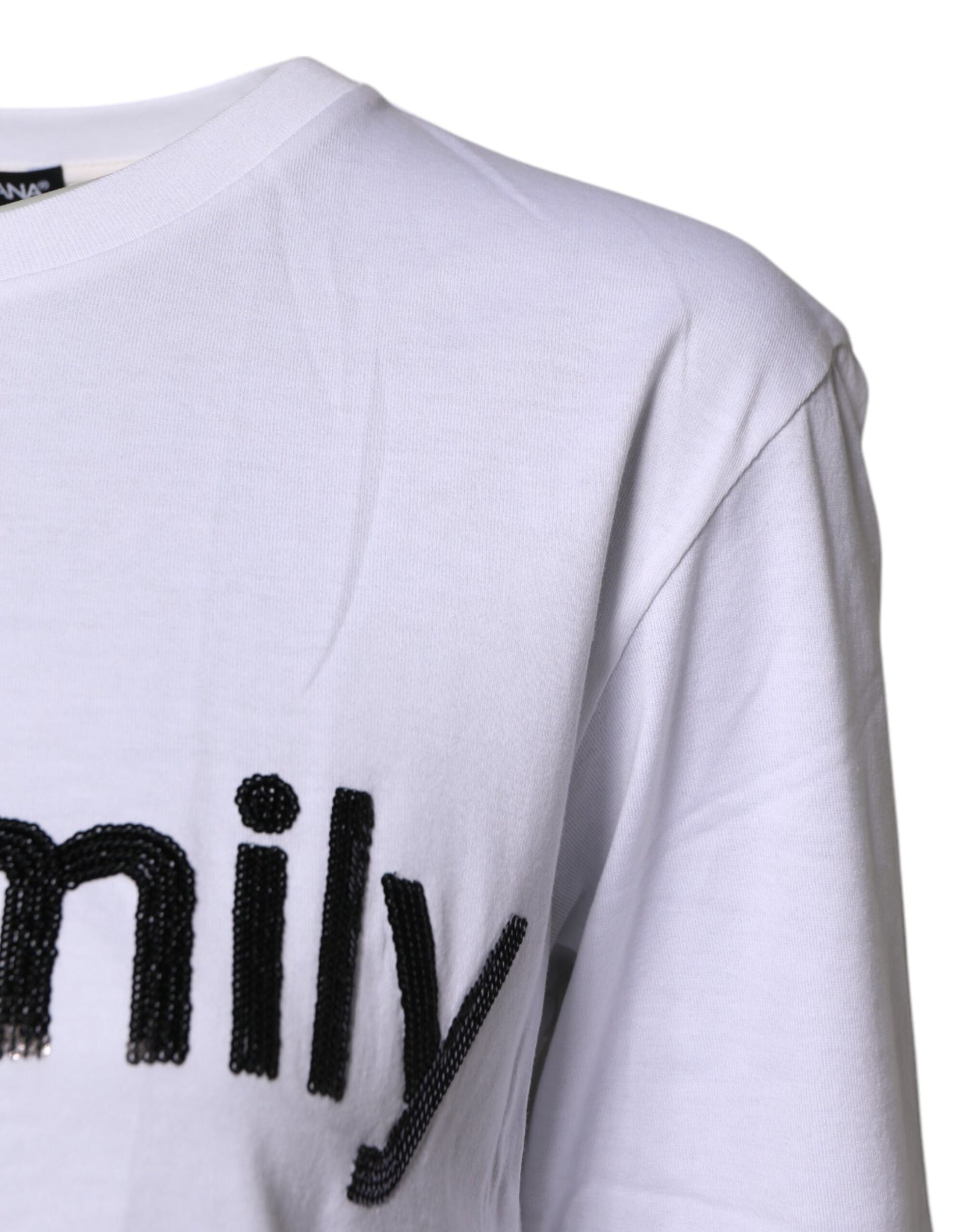 Dolce & Gabbana Weißes Baumwoll-T-Shirt mit #DGFAMILY-Stickerei