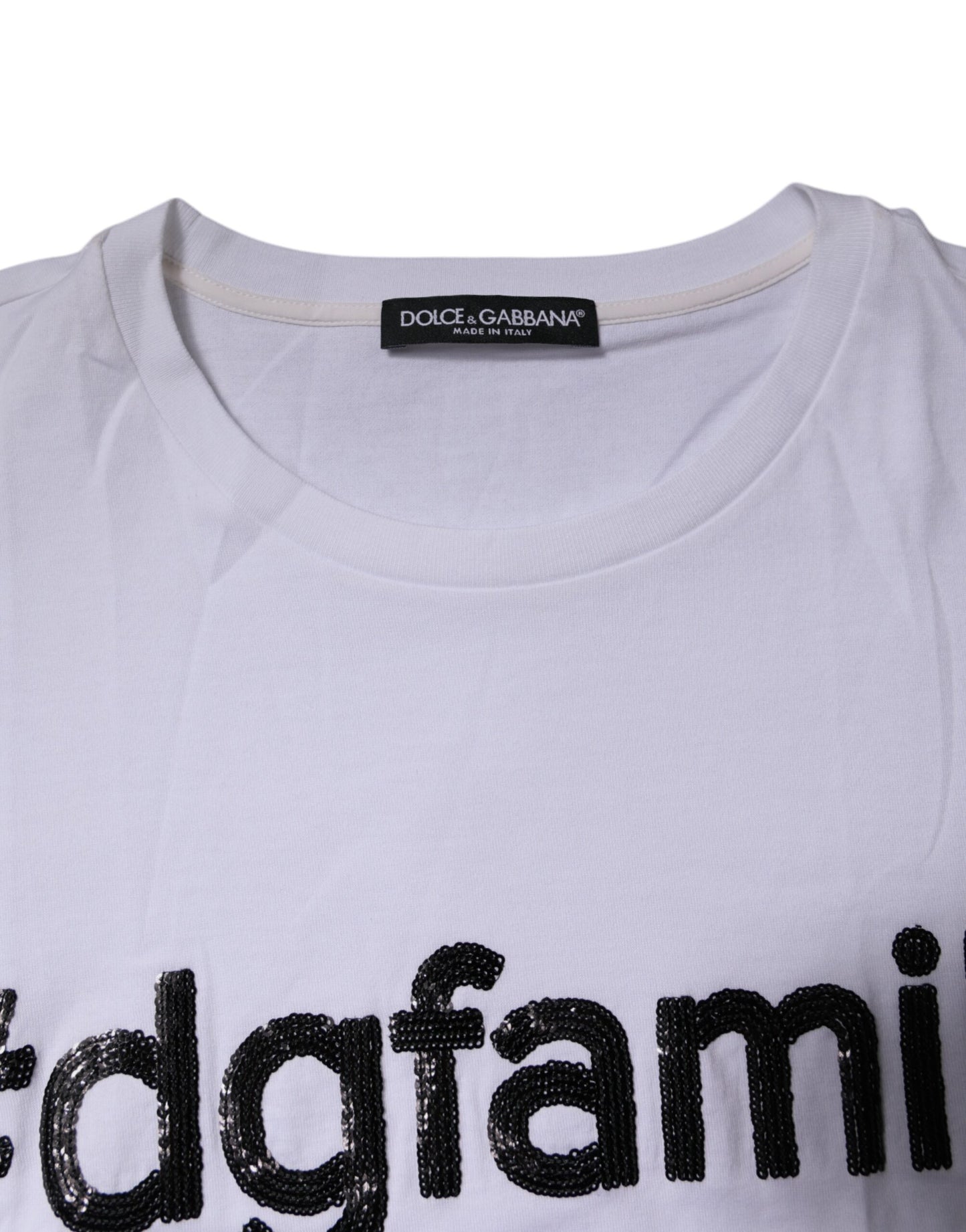 Dolce & Gabbana Weißes Baumwoll-T-Shirt mit #DGFAMILY-Stickerei