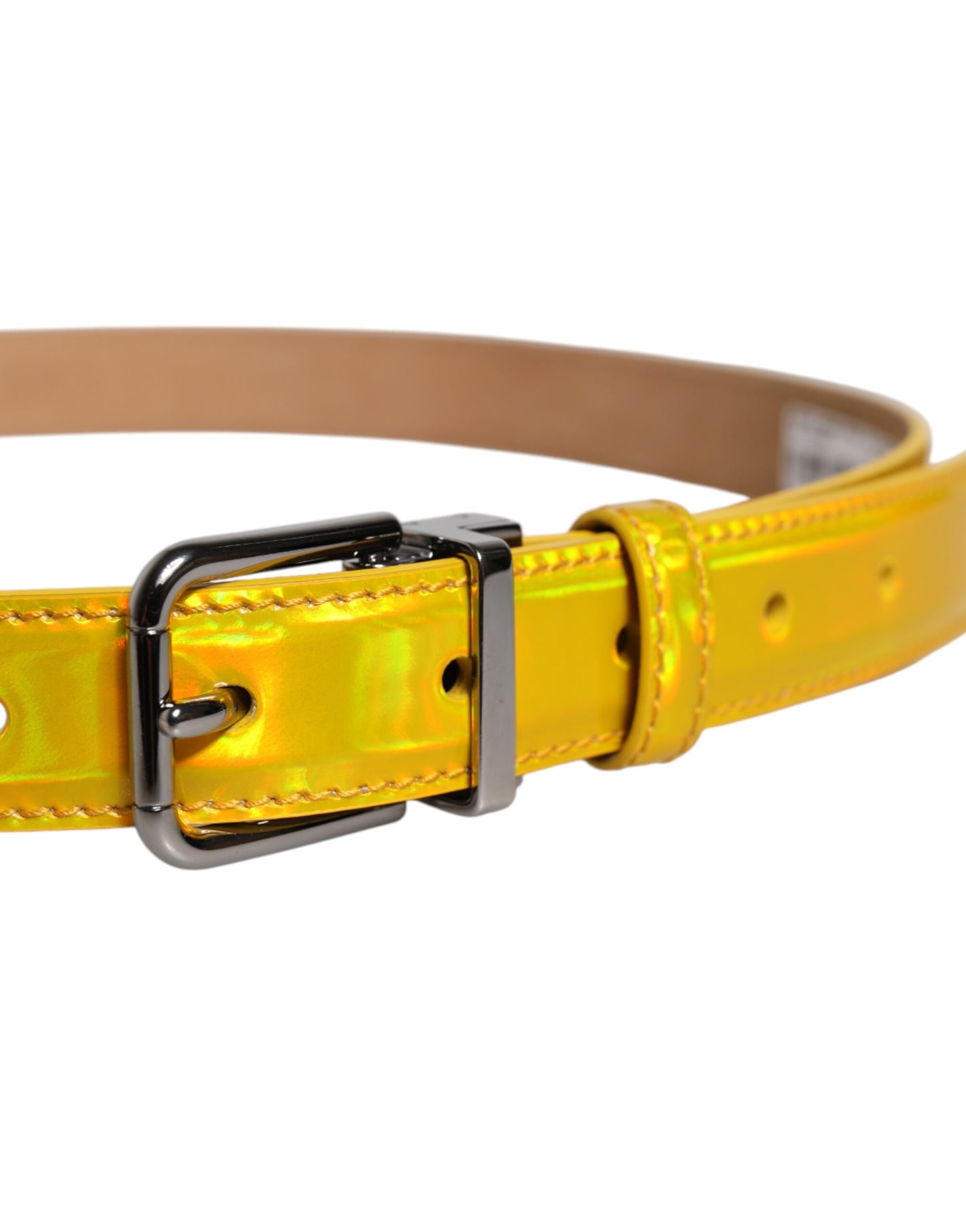 Dolce & Gabbana Metallic-Gelber Ledergürtel mit Metalllogo-Schnalle