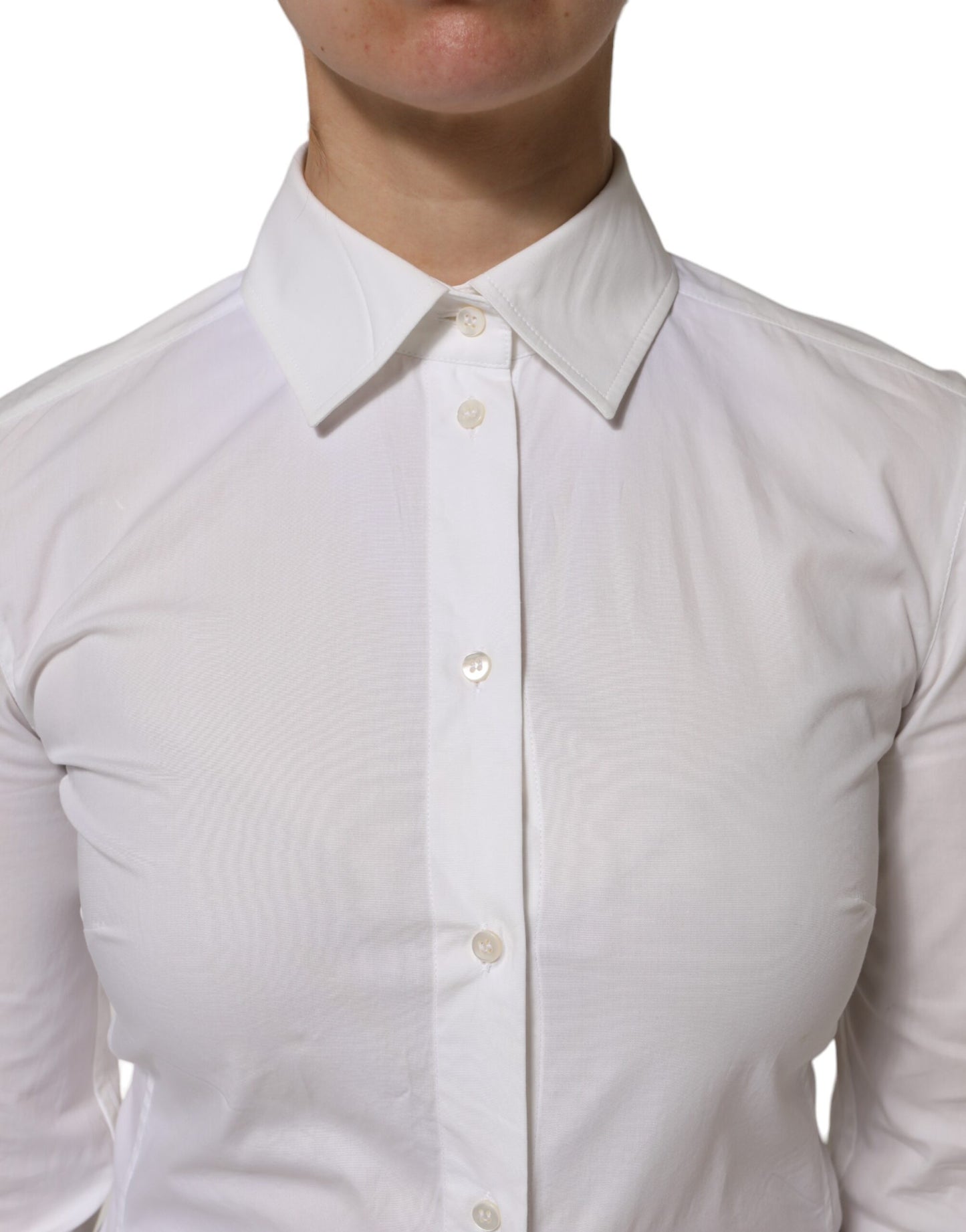 Dolce & Gabbana – Weißes, langärmliges Oberteil aus Baumwolle mit Kragen