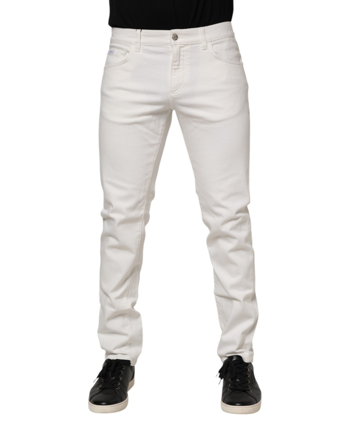 Dolce & Gabbana – Slim-Fit-Jeans aus weißem Baumwoll-Logo