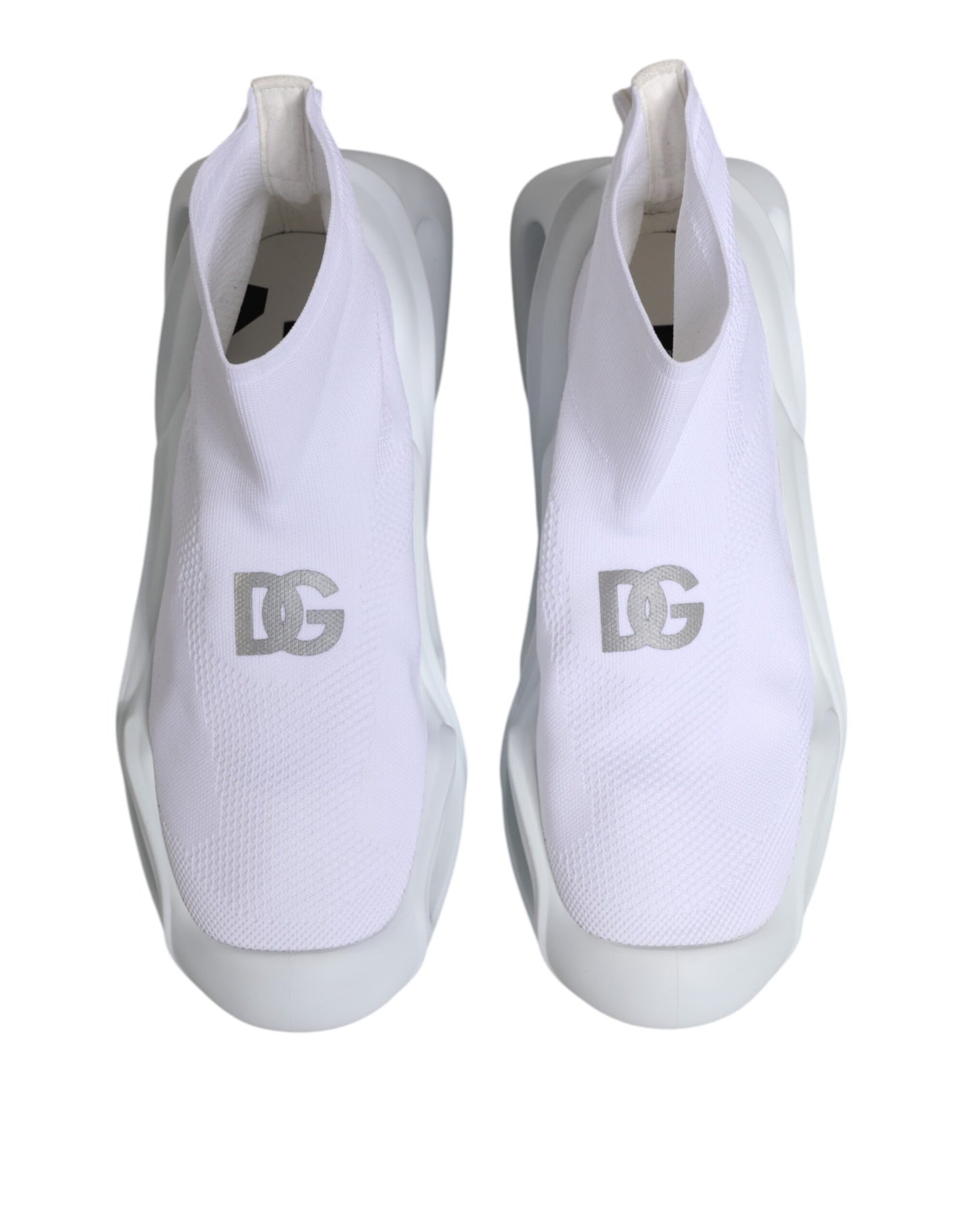 Dolce & Gabbana Weiß Silber Slip On Wave Socken Sneakers Schuhe