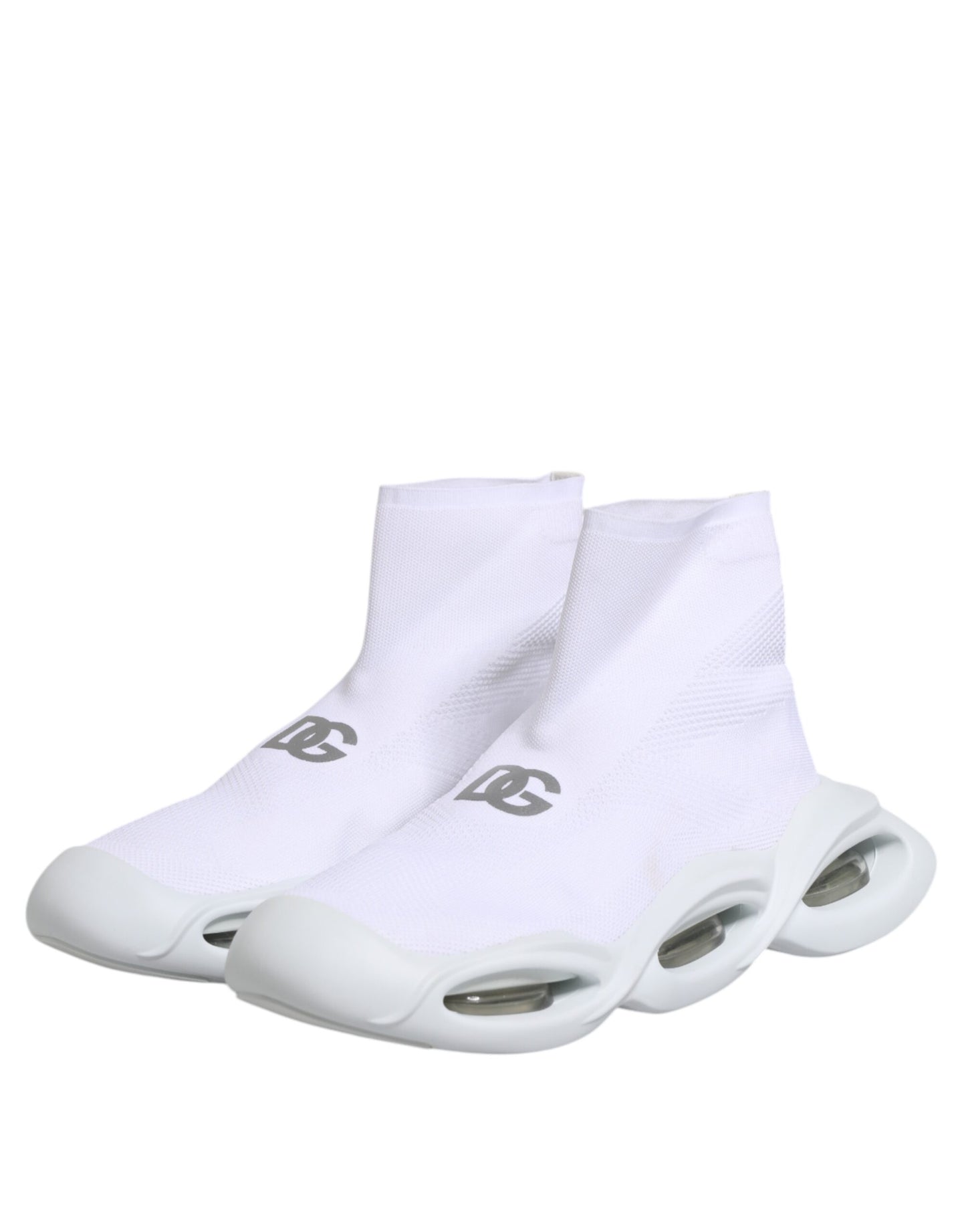 Dolce & Gabbana Weiß Silber Slip On Wave Socken Sneakers Schuhe